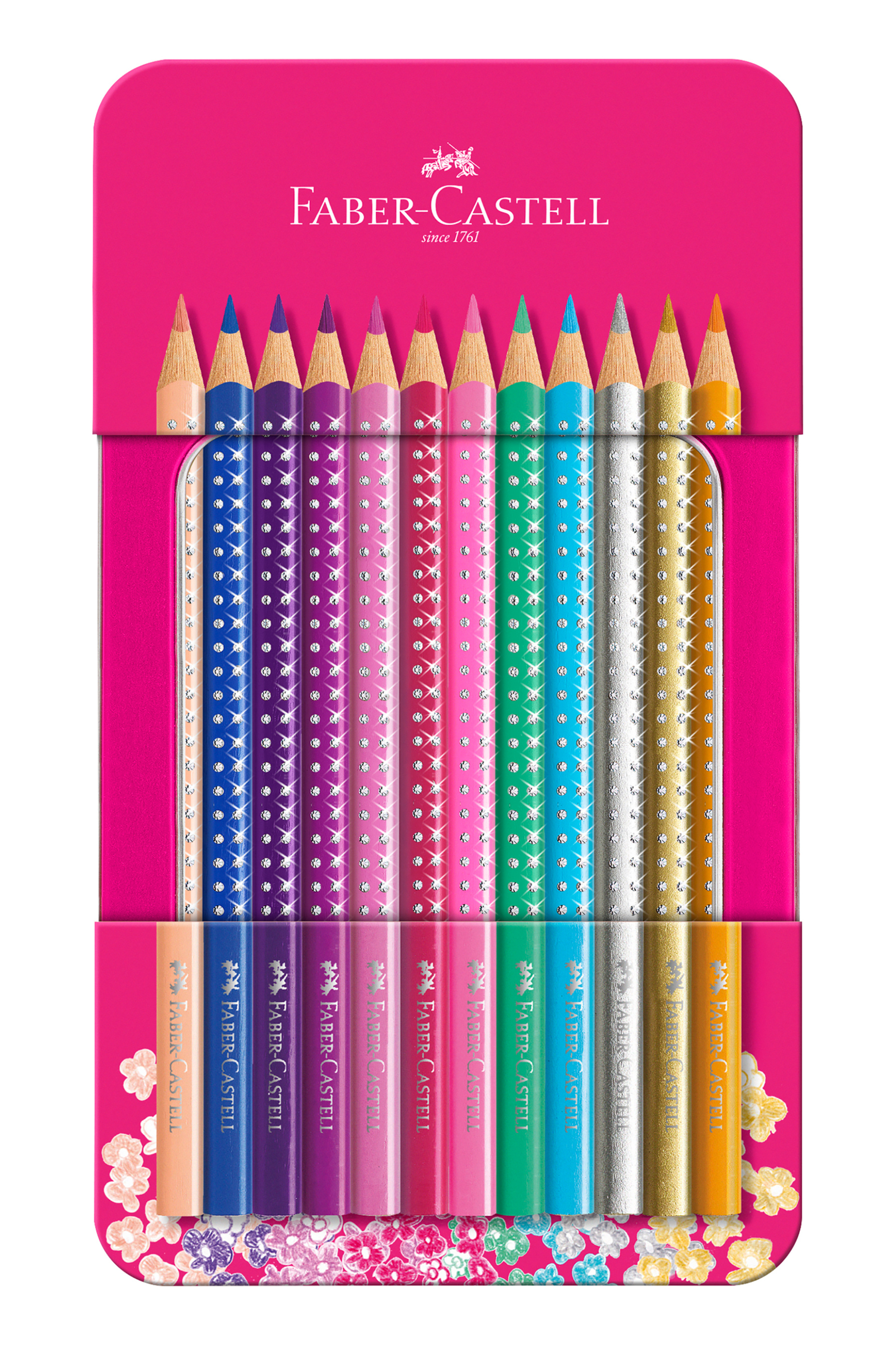 FABER-CASTELL Faber-Castell Μεταλλική Κασετίνα με 12 Ξυλομπογιές Sparkle - 077201737