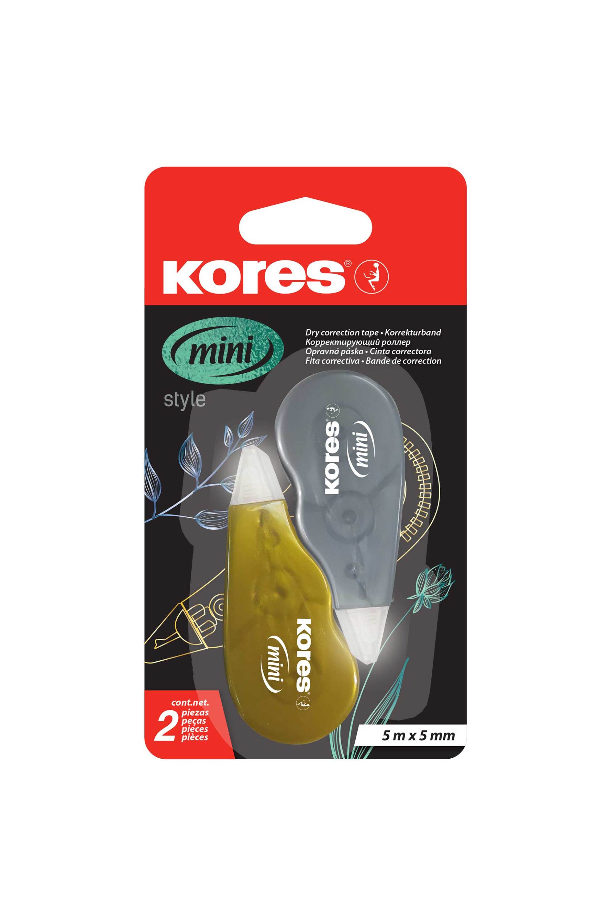 KORES Kores blister 2 διορθωτικές ταινίες mini 5 m x 5 mm σε χρυσό και ασημί χρώμα - 84122