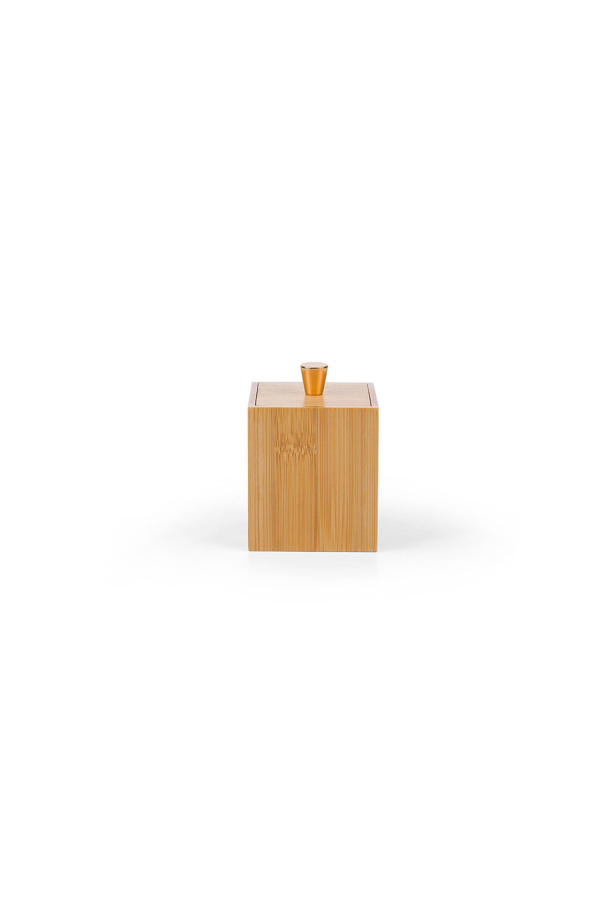 Coincasa δοχείο αποθήκευσης με καπάκι από ξύλο bamboo 10 x 7 x 7 cm - 007357078 Καφέ Ανοιχτό