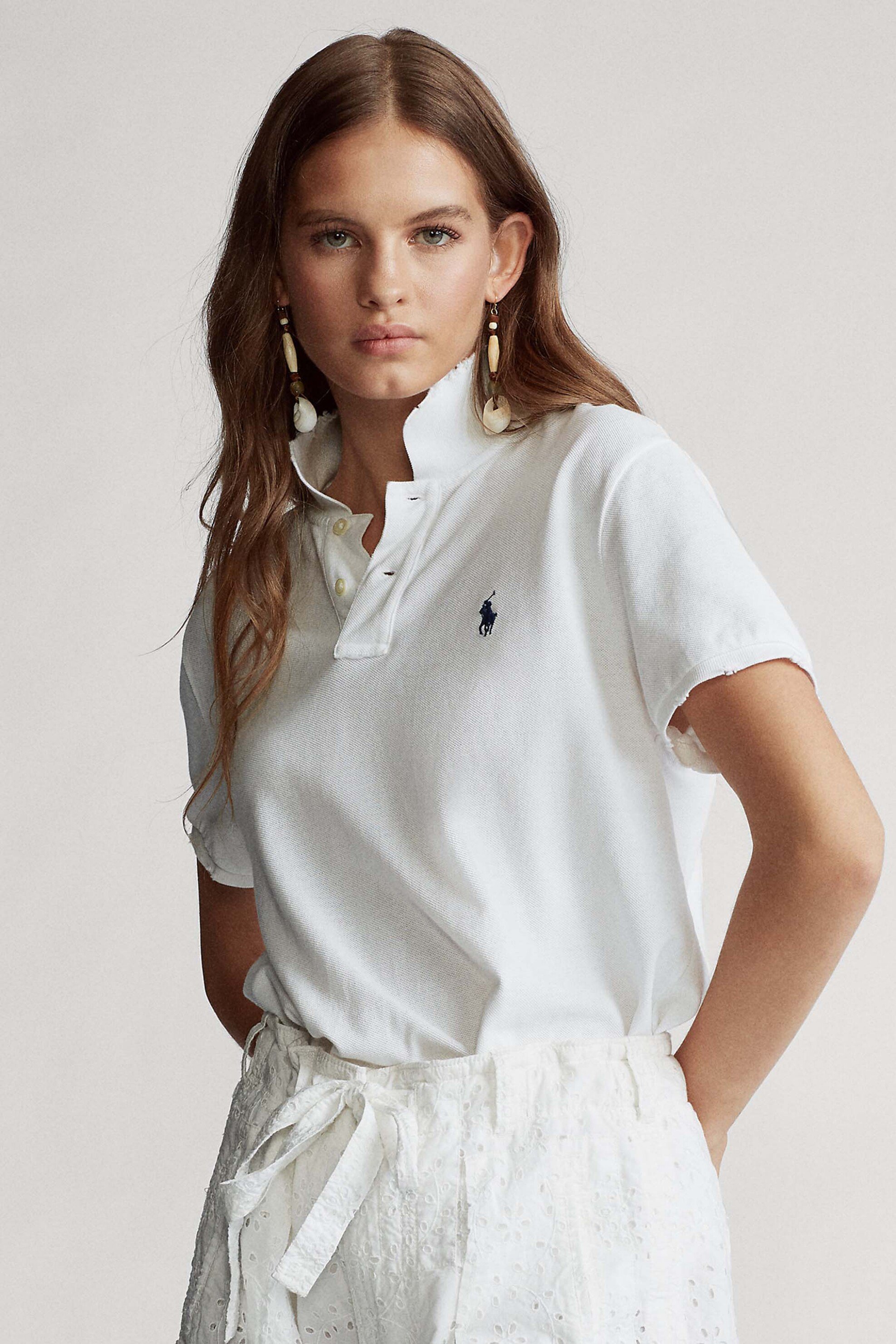 Polo Ralph Lauren Polo Ralph Lauren γυναικεία polo μπλούζα με φθορές - 211792051003 Λευκό 2025