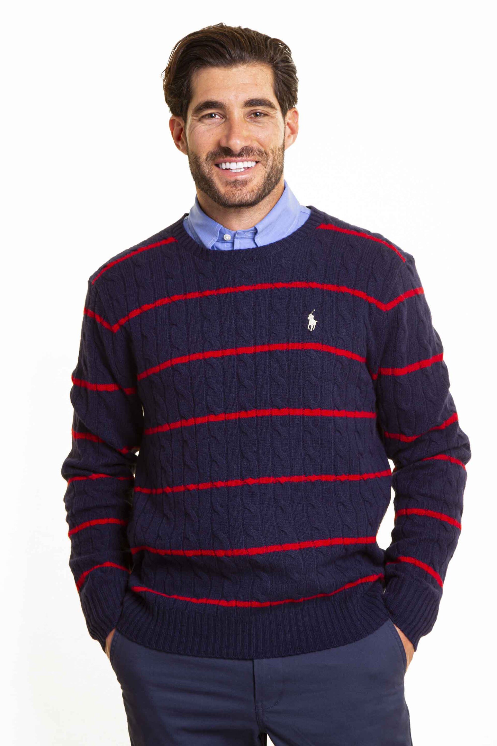 POLO RALPH LAUREN Polo Ralph Lauren ανδρικό πουλόβερ με σχέδιο στην πλέξη και περιεκτικότητα σε κασμίρ - 710917407001 Μπλε Σκούρο