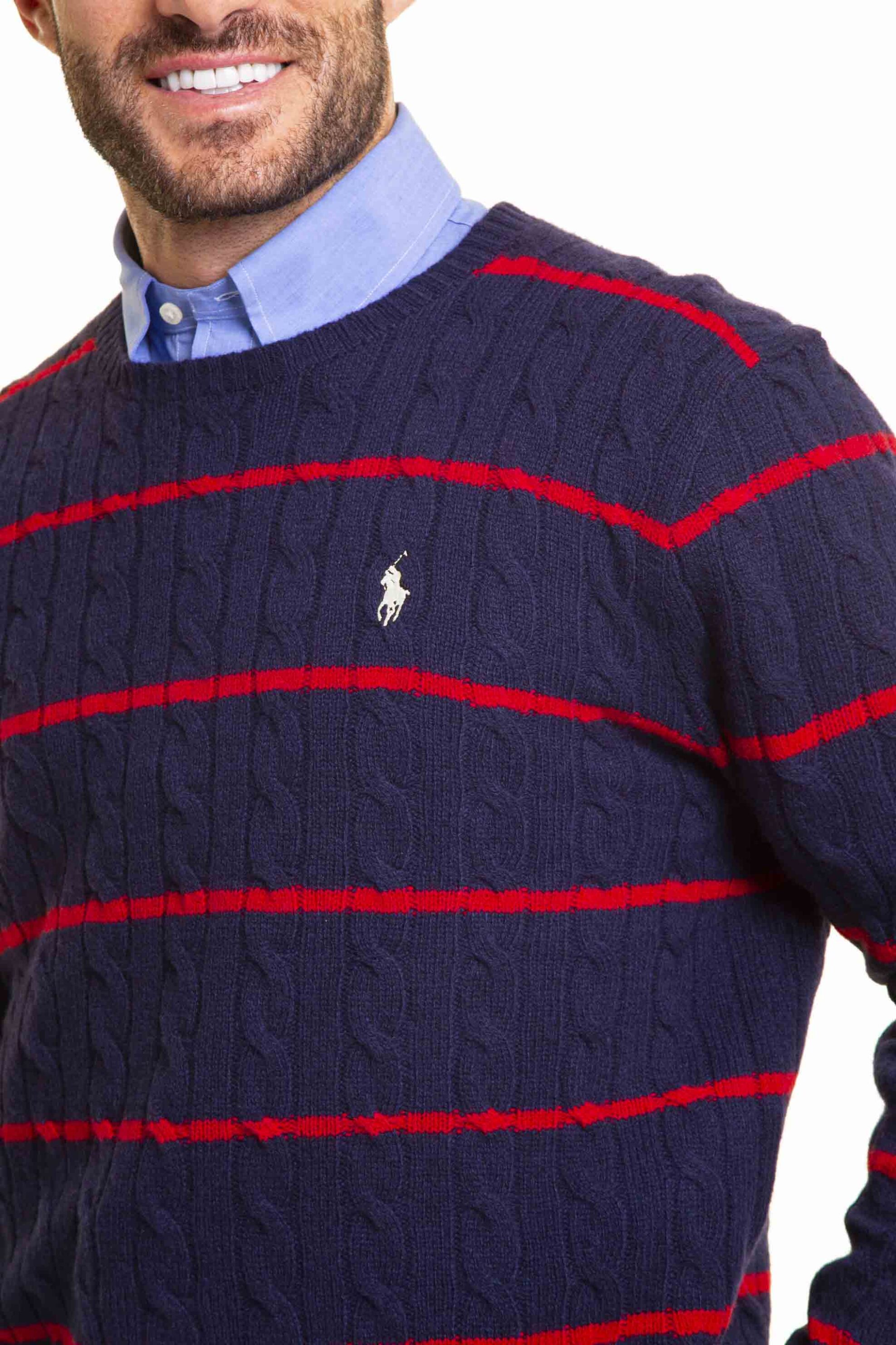 Polo Ralph Lauren ανδρικό πουλόβερ με σχέδιο στην πλέξη και περιεκτικότητα σε κασμίρ - 710917407001 Μπλε Σκούρο φωτογραφία