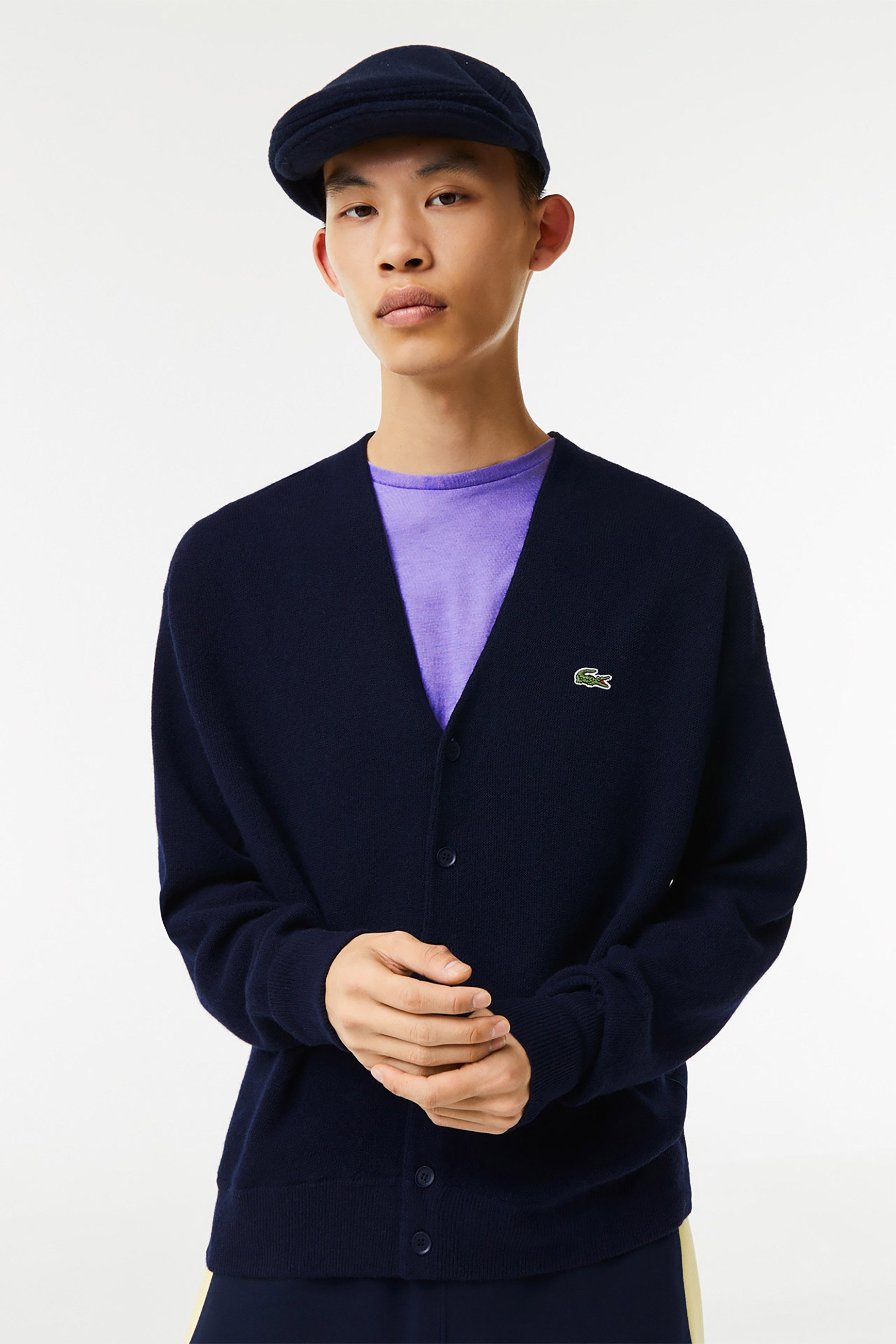 Lacoste ανδρική μάλλινη ζακέτα μονόχρωμη Relaxed Fit - AH0397 Μπλε Marine φωτογραφία