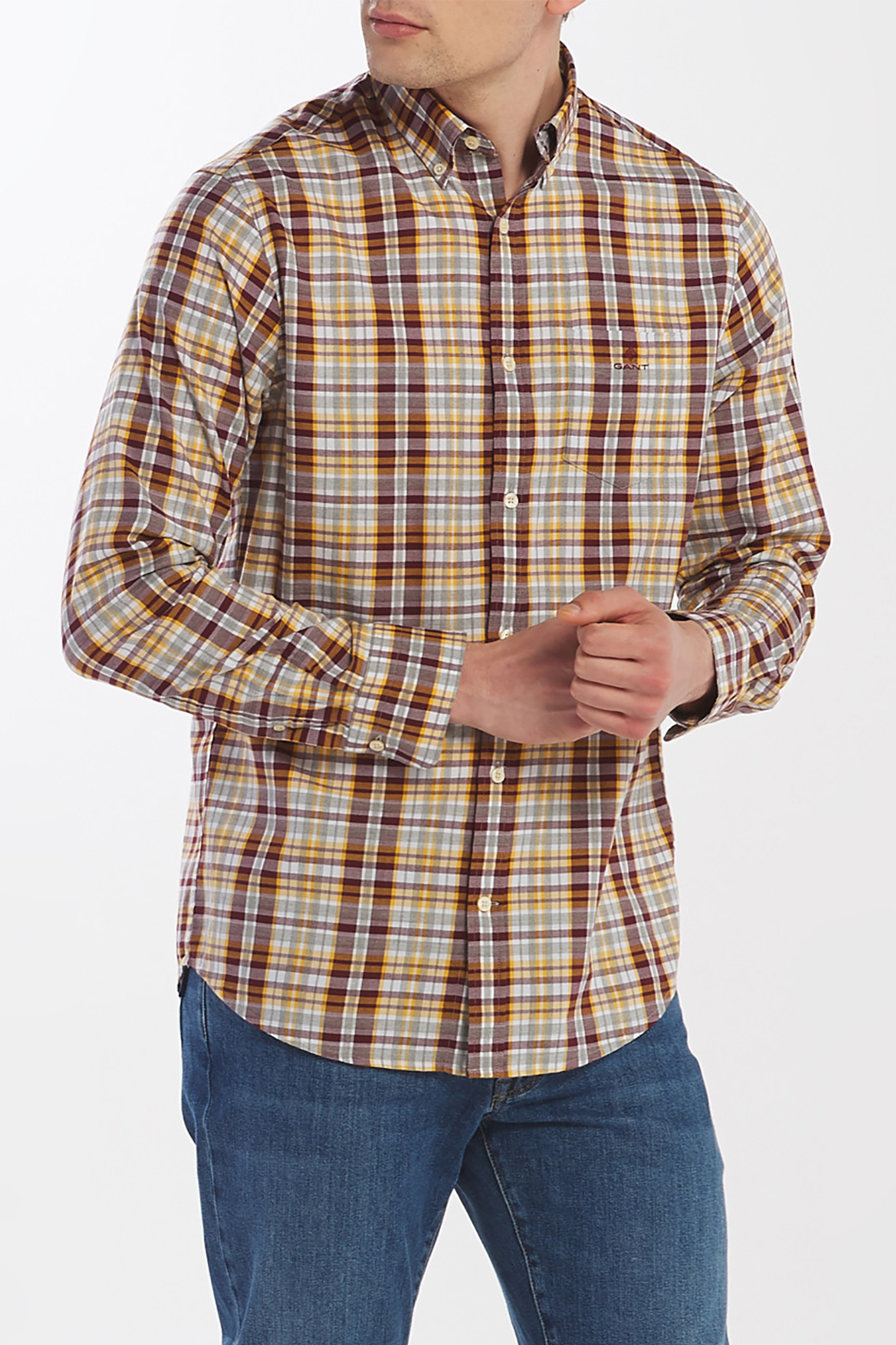 GANT Gant ανδρικό καρό πουκάμισο Regular Winter Twill Melange Plaid - 3011430 Καφέ