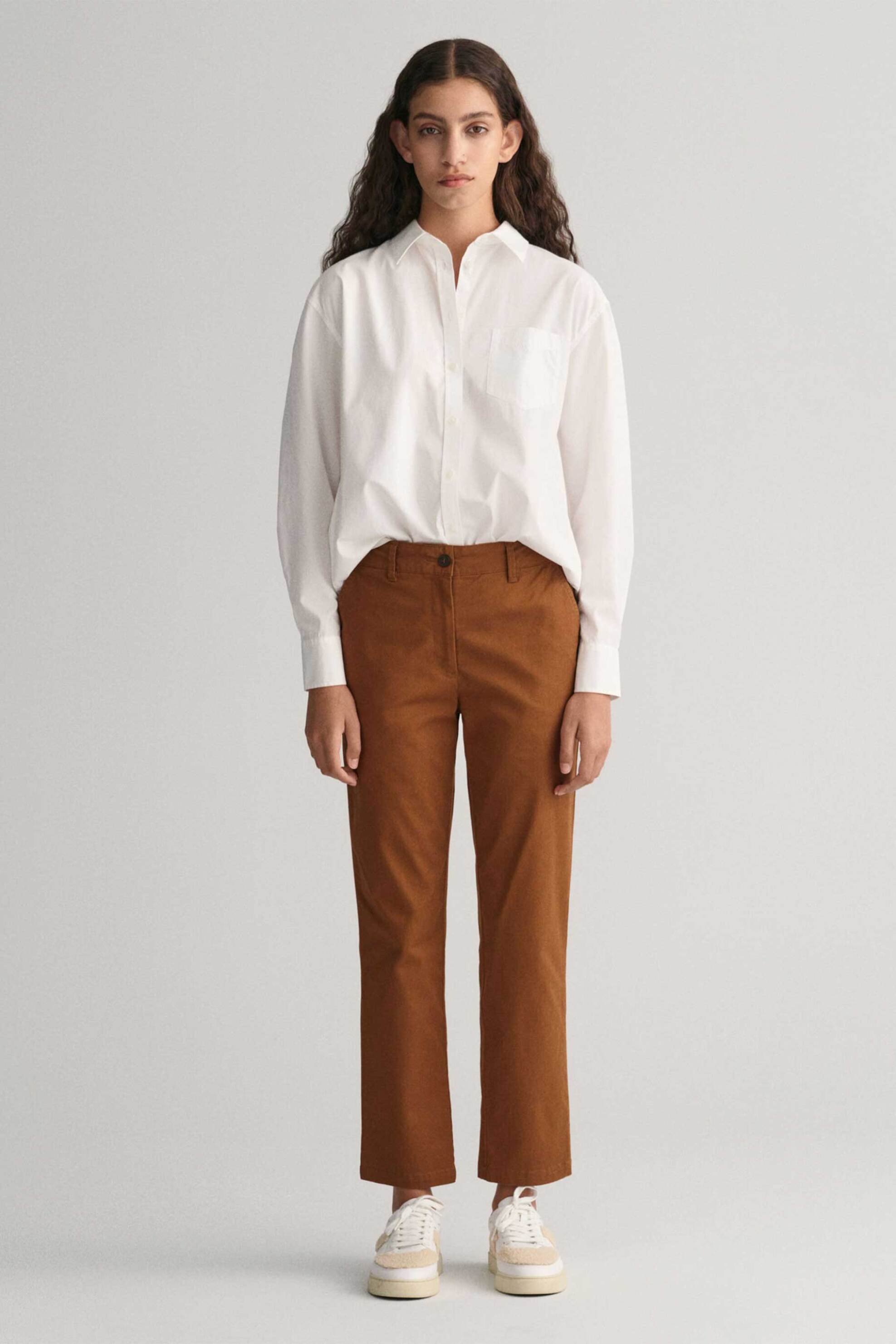 GANT Gant γυναικείο chino παντελόνι μονόχρωμο cropped με τσέπες Slim Fit - 4150261 Καφέ