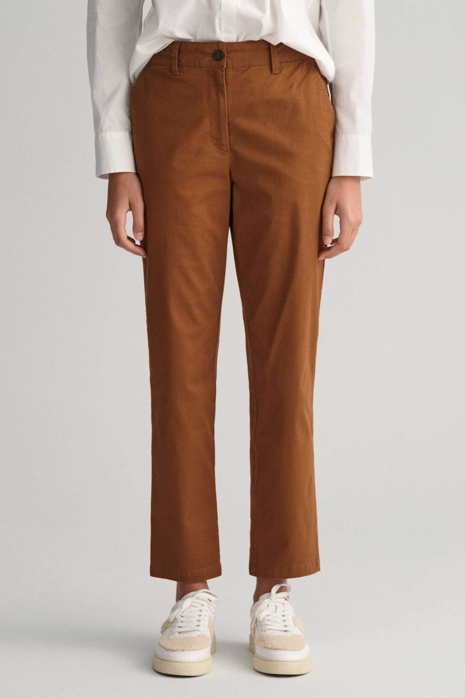 Gant γυναικείο chino παντελόνι μονόχρωμο cropped με τσέπες Slim Fit - 4150261 Καφέ φωτογραφία