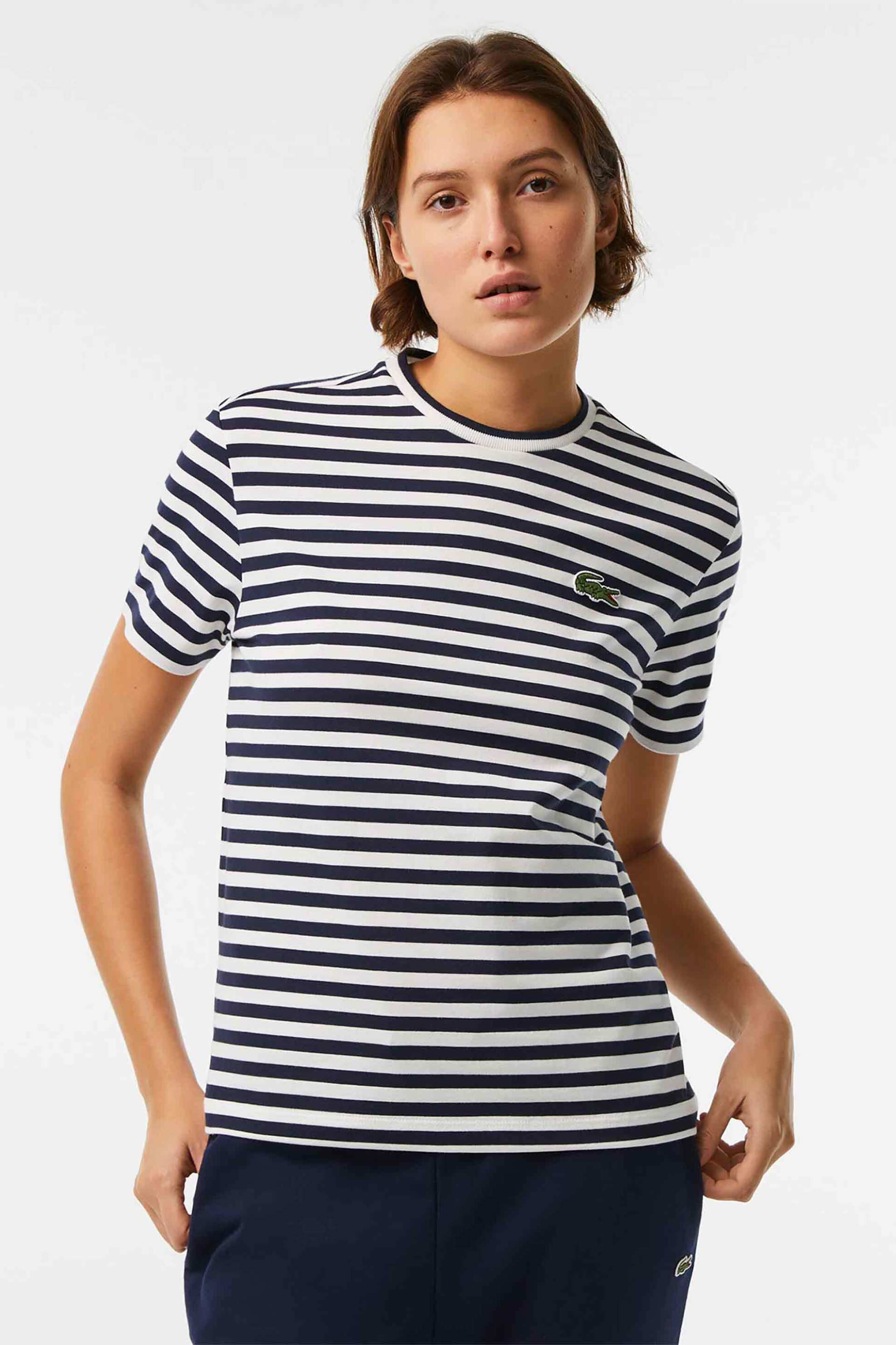 Lacoste Lacoste γυναικείο T-shirt με all-over ριγέ σχέδιο και κεντημένο λογότυπο - TF2594 Λευκό - Μπλε 2025