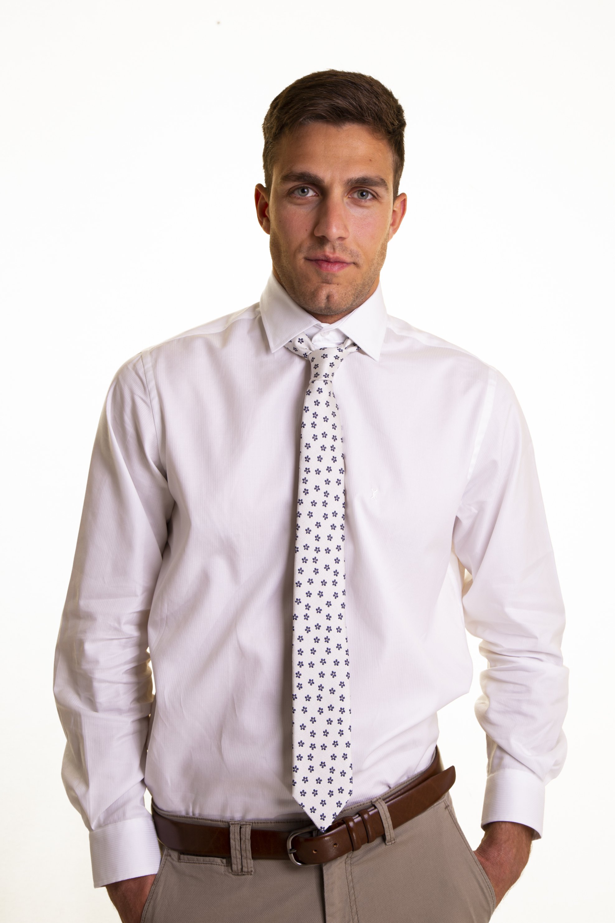 THE BOSTONIANS The Bostonians ανδρική μεταξωτή γραβάτα με flower print - TIE26790 Κρέμ