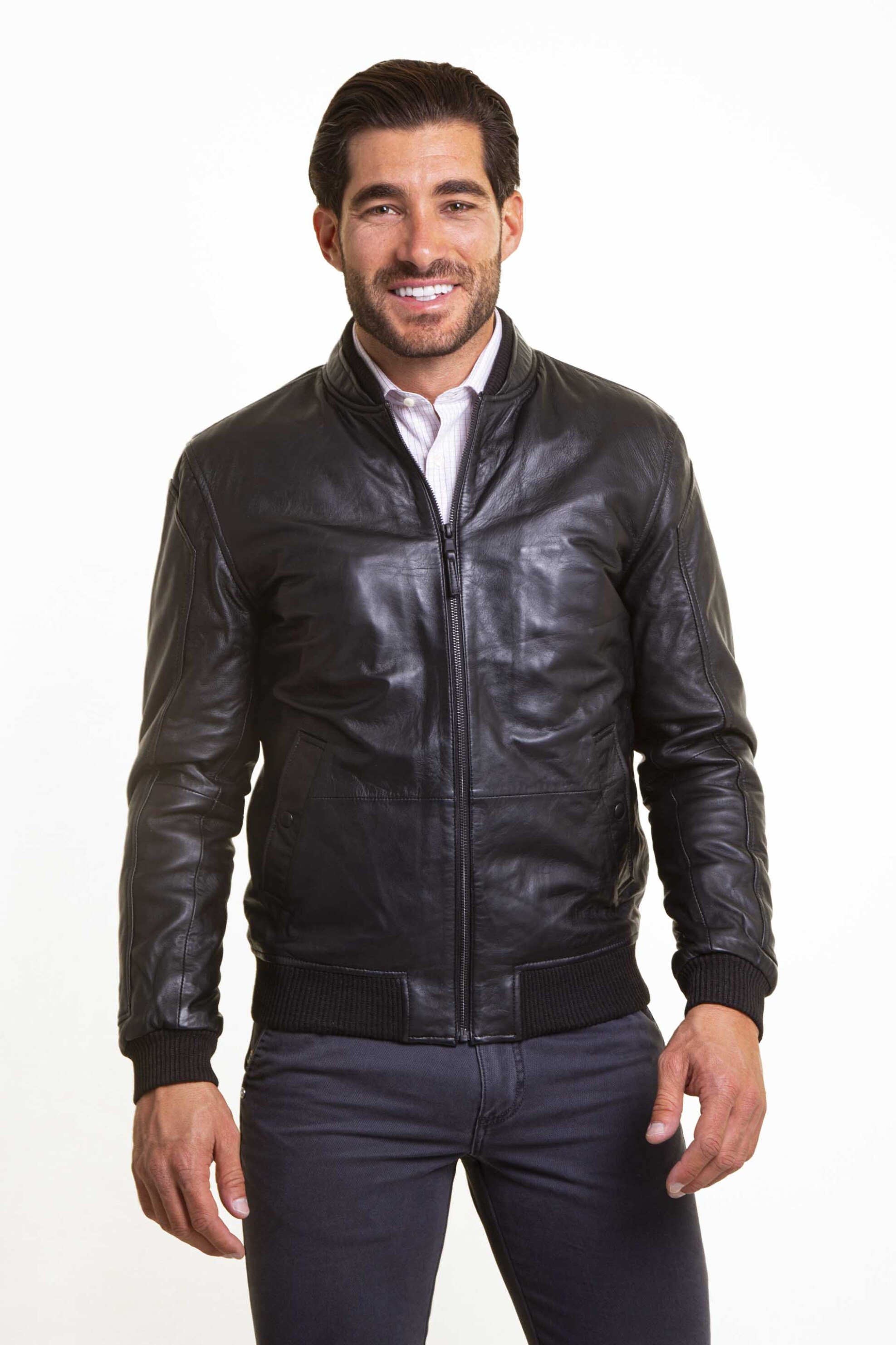 THE BOSTONIANS The Bostonians ανδρικό δερμάτινο bomber jacket Regular Fit - WL00110 Μαύρο