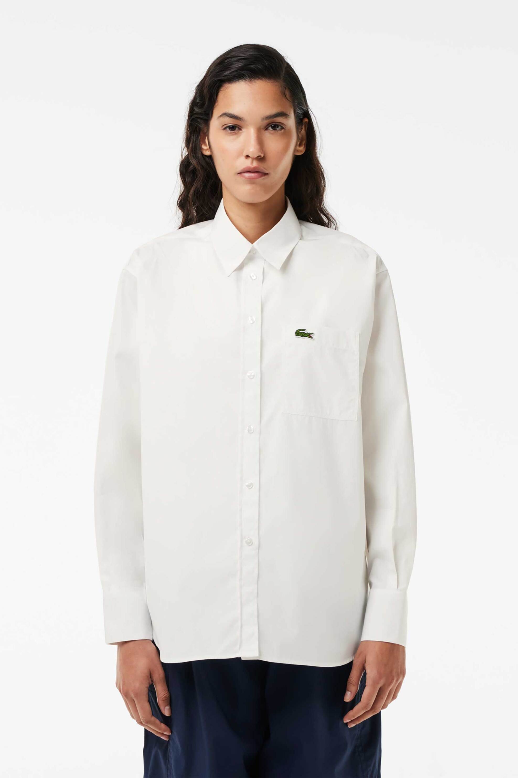 Lacoste Lacoste γυναικείο βαμβακερό πουκάμισο μονόχρωμο με contrast λεπτομέρεια - CF7706 Λευκό 2025