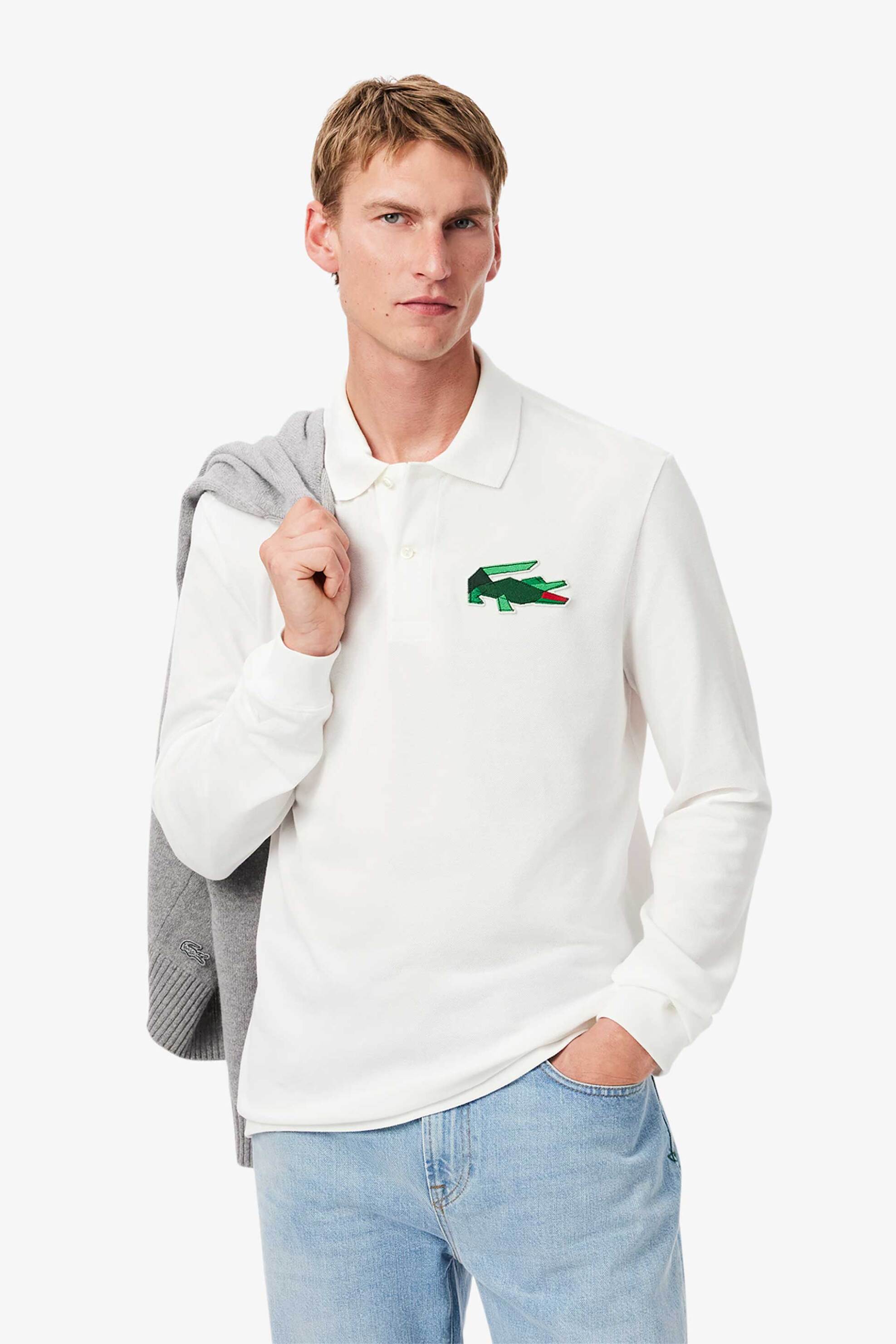 LACOSTE Lacoste ανδρική πόλο μπλούζα με κεντημένο graphic logo Classic Fit - PH3597-00 Λευκό