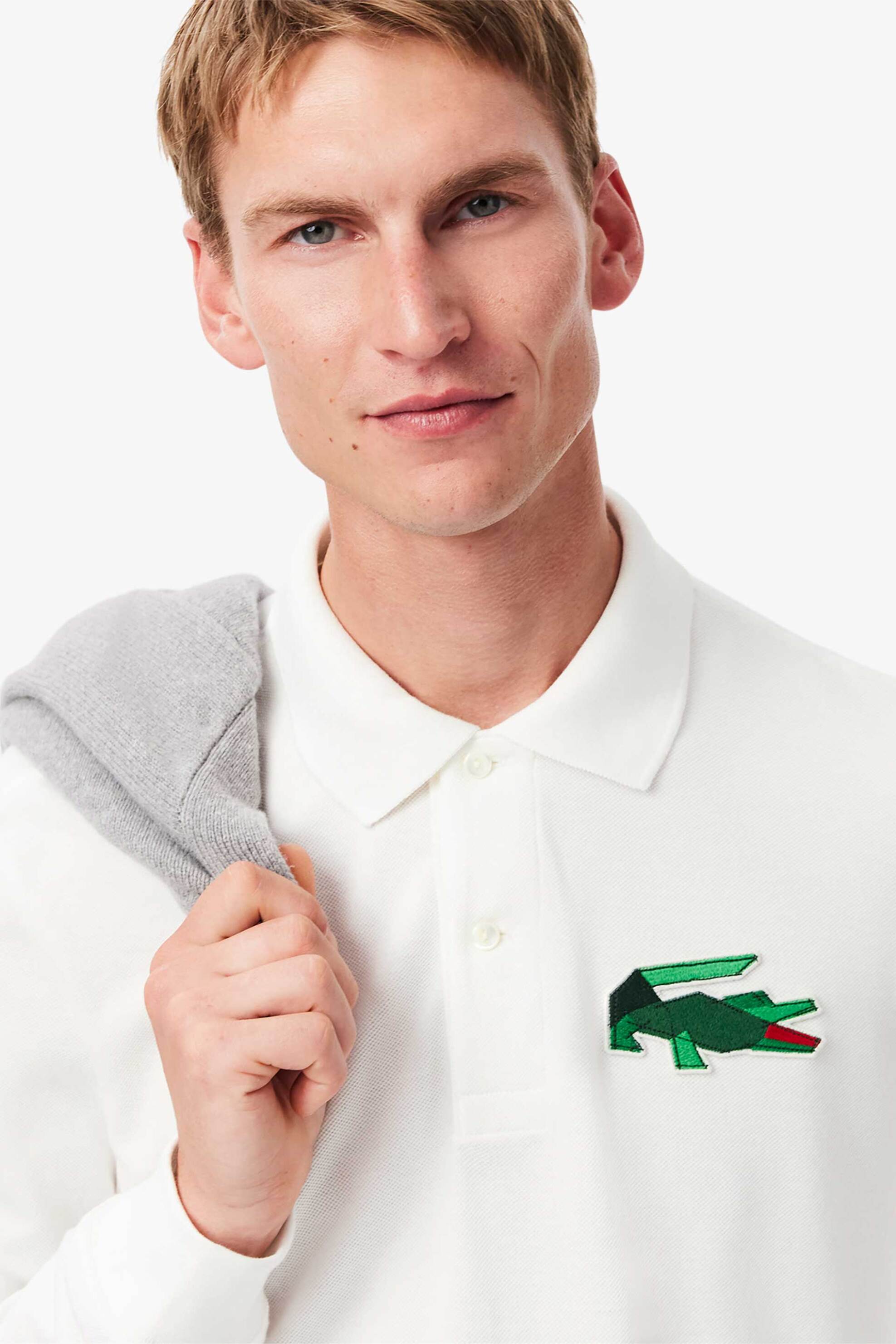 Lacoste ανδρική πόλο μπλούζα με κεντημένο graphic logo Classic Fit - PH3597-00 Λευκό φωτογραφία