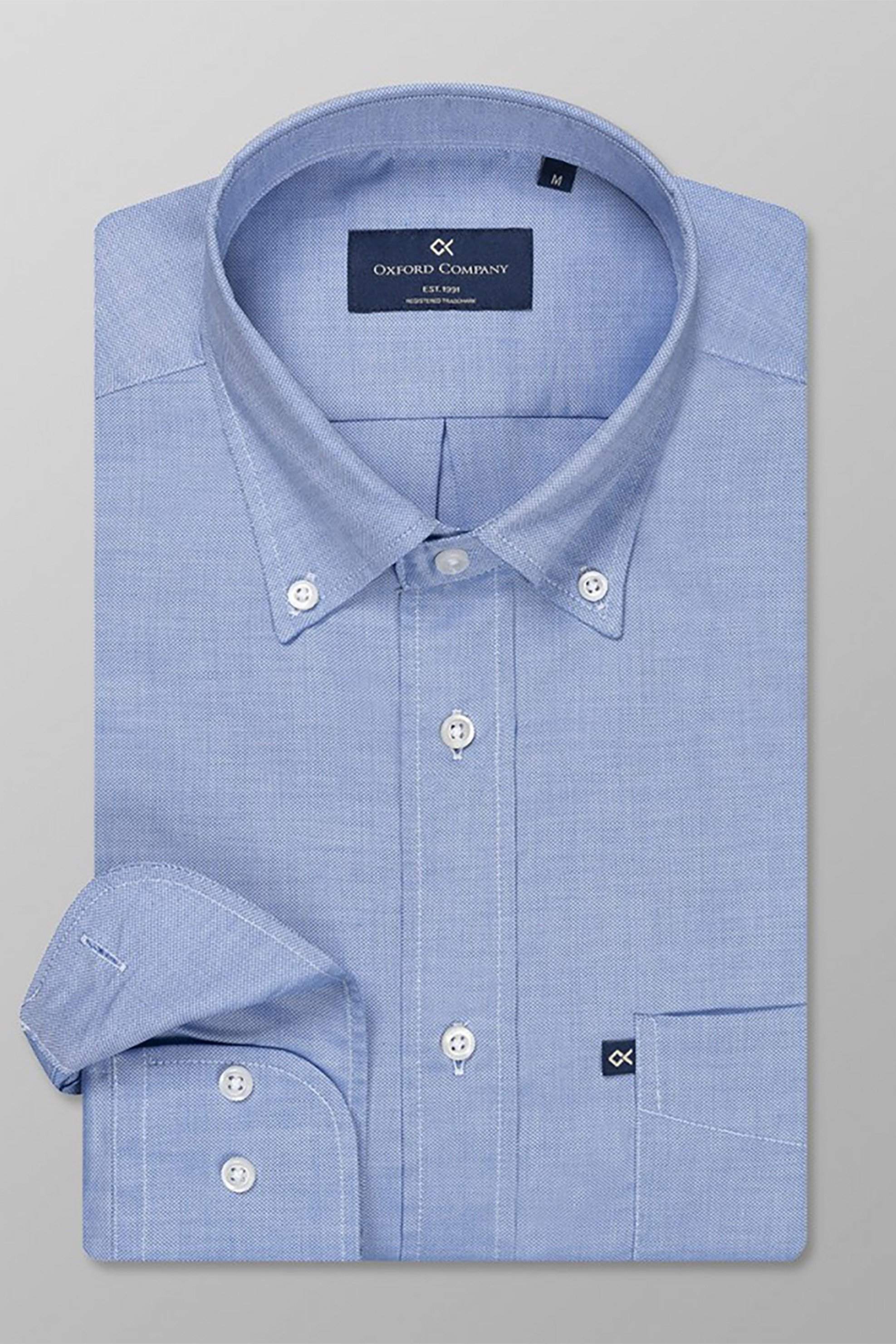 OXFORD COMPANY Oxford Company ανδρικό πουκάμισο μονόχρωμο με γιακά button down - Z312-BS10.03 Σιελ