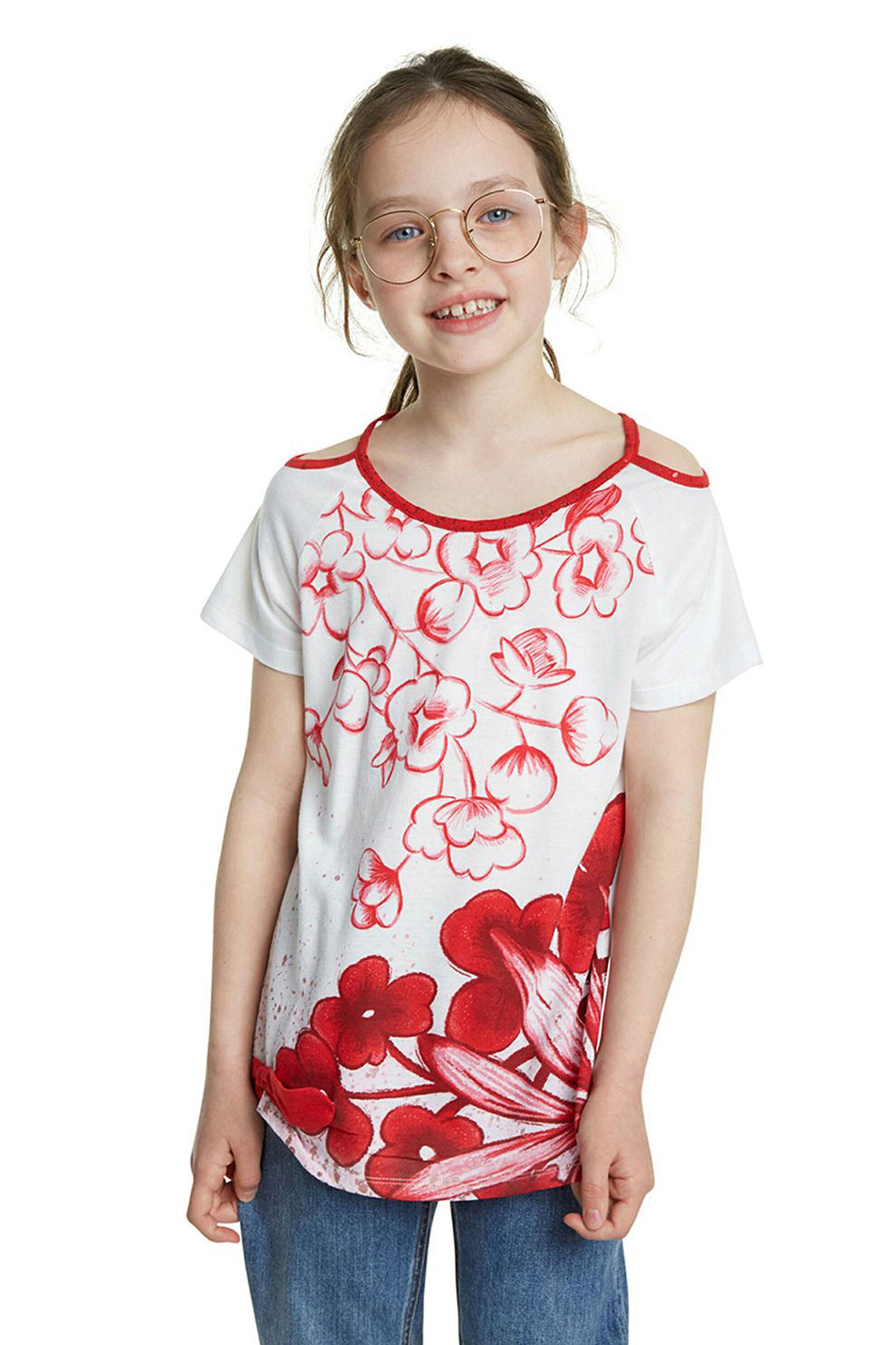 DESIGUAL Desigual παιδικό floral T-shirt με ανοίγματα - 20SGTK01 Λευκό