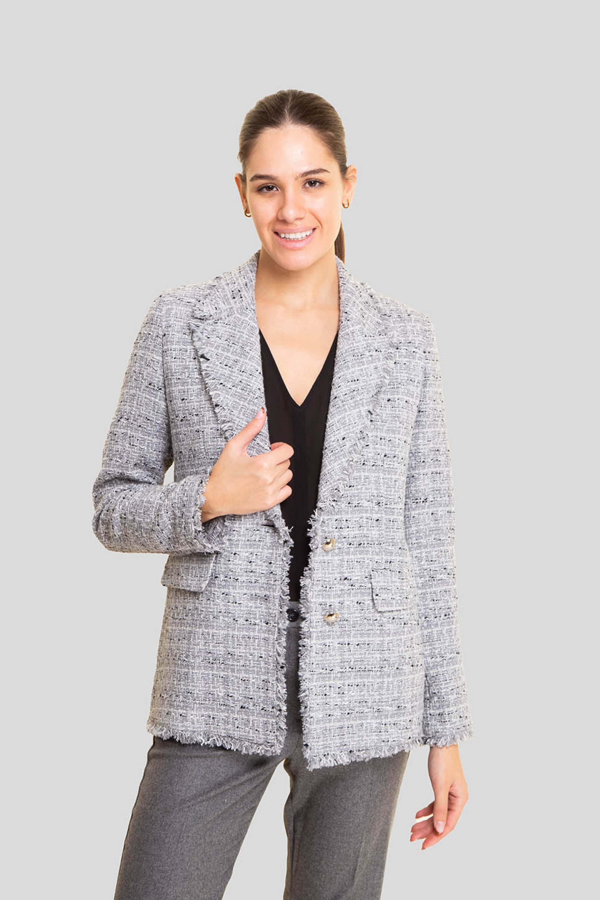 EMME BY MARELLA Emme by Marella γυναικείο σακάκι tweed με τσέπες μπροστά - 2425046082 Γκρι 2025