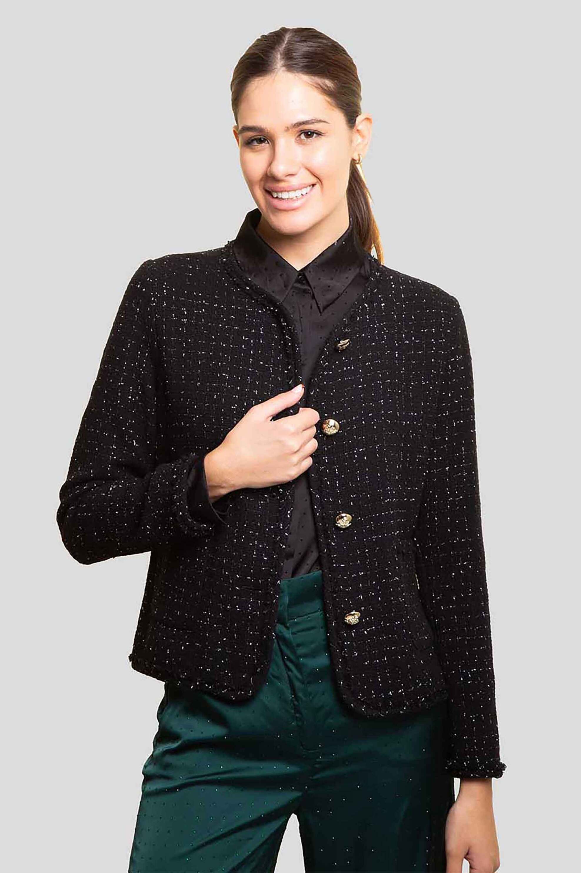 EMME BY MARELLA Emme by Marella γυναικείο σακάκι tweed με χρυσά κουμπιά - 2425046111 Μαύρο 2025