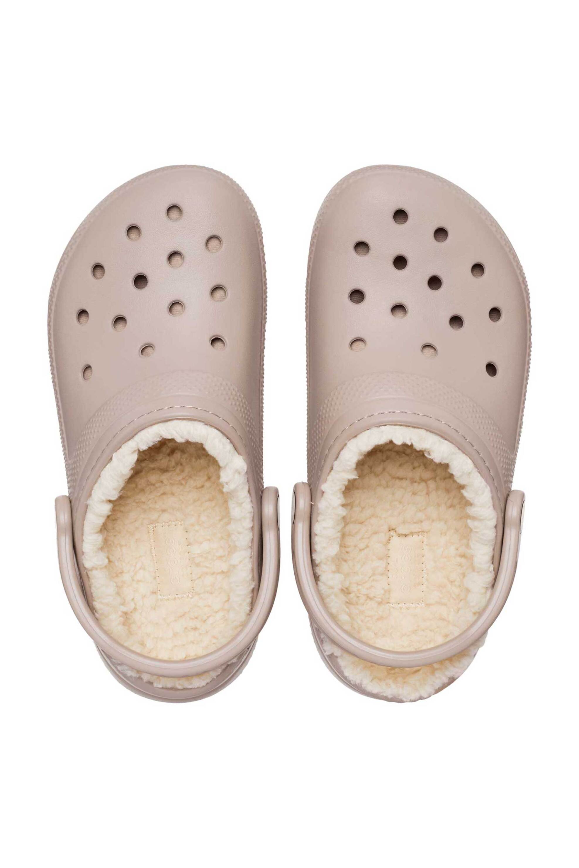 CROCS Crocs unisex clogs μονόχρωμα με διάτρητο σχέδιο και επένδυση από faux γούνα "Classic Lined" - E58207 Μπεζ