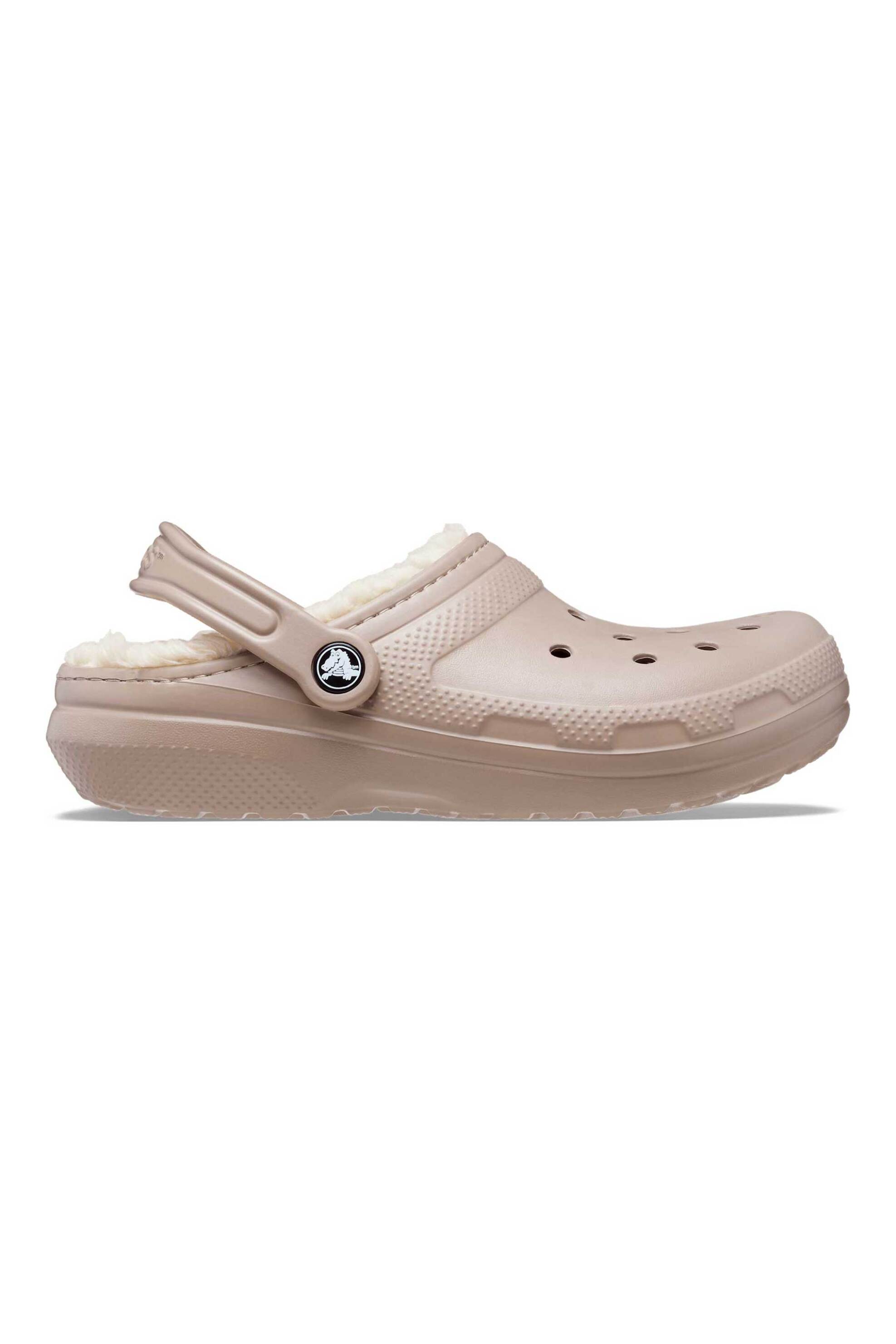 Crocs unisex clogs μονόχρωμα με διάτρητο σχέδιο και επένδυση από faux γούνα "Classic Lined" - E58207 Μπεζ φωτογραφία