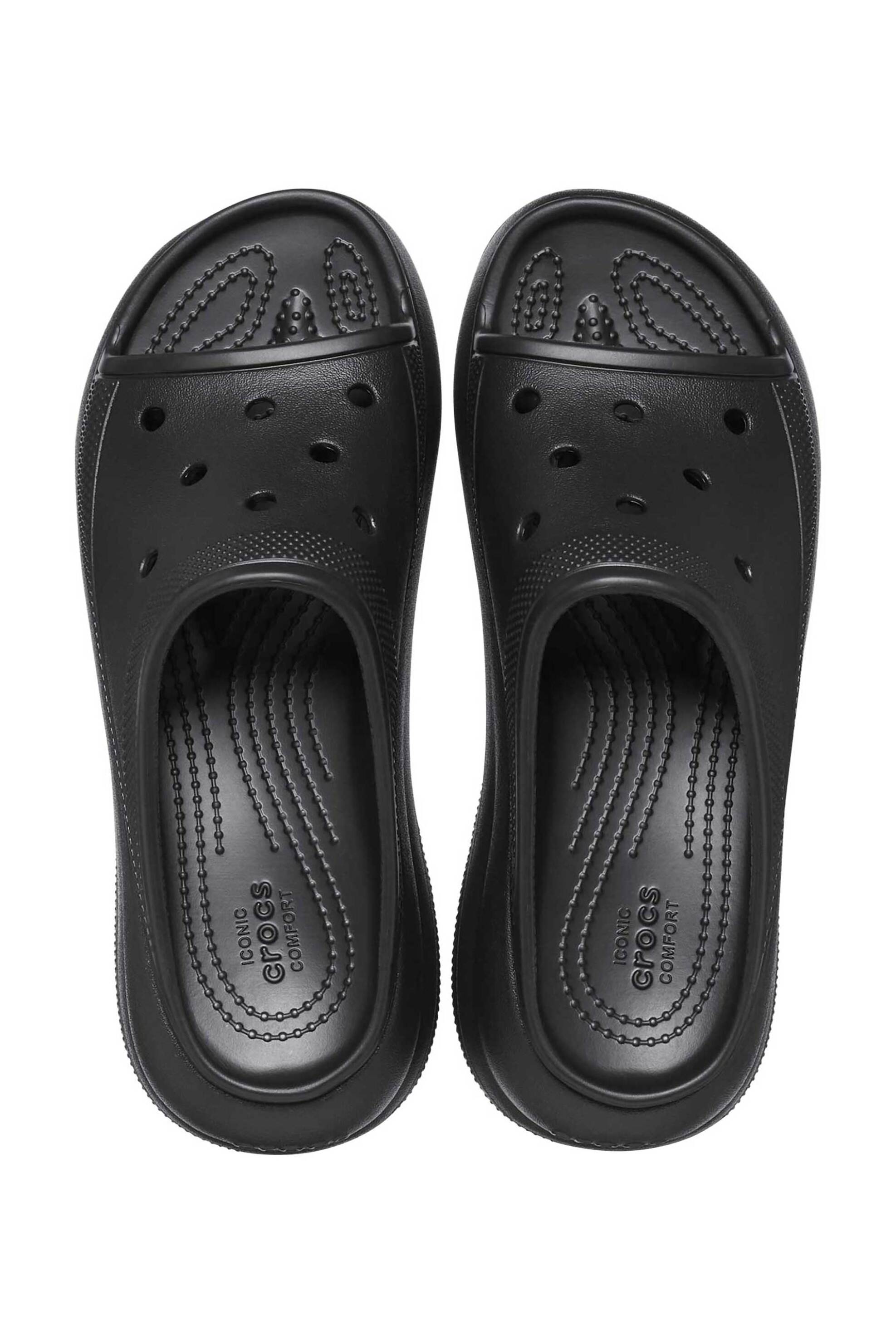 CROCS Crocs unisex σαγιονάρες μονόχρωμες με διάτρητο σχέδιο και ανάγλυφο logo πίσω "Crush" - E58275 Μαύρο