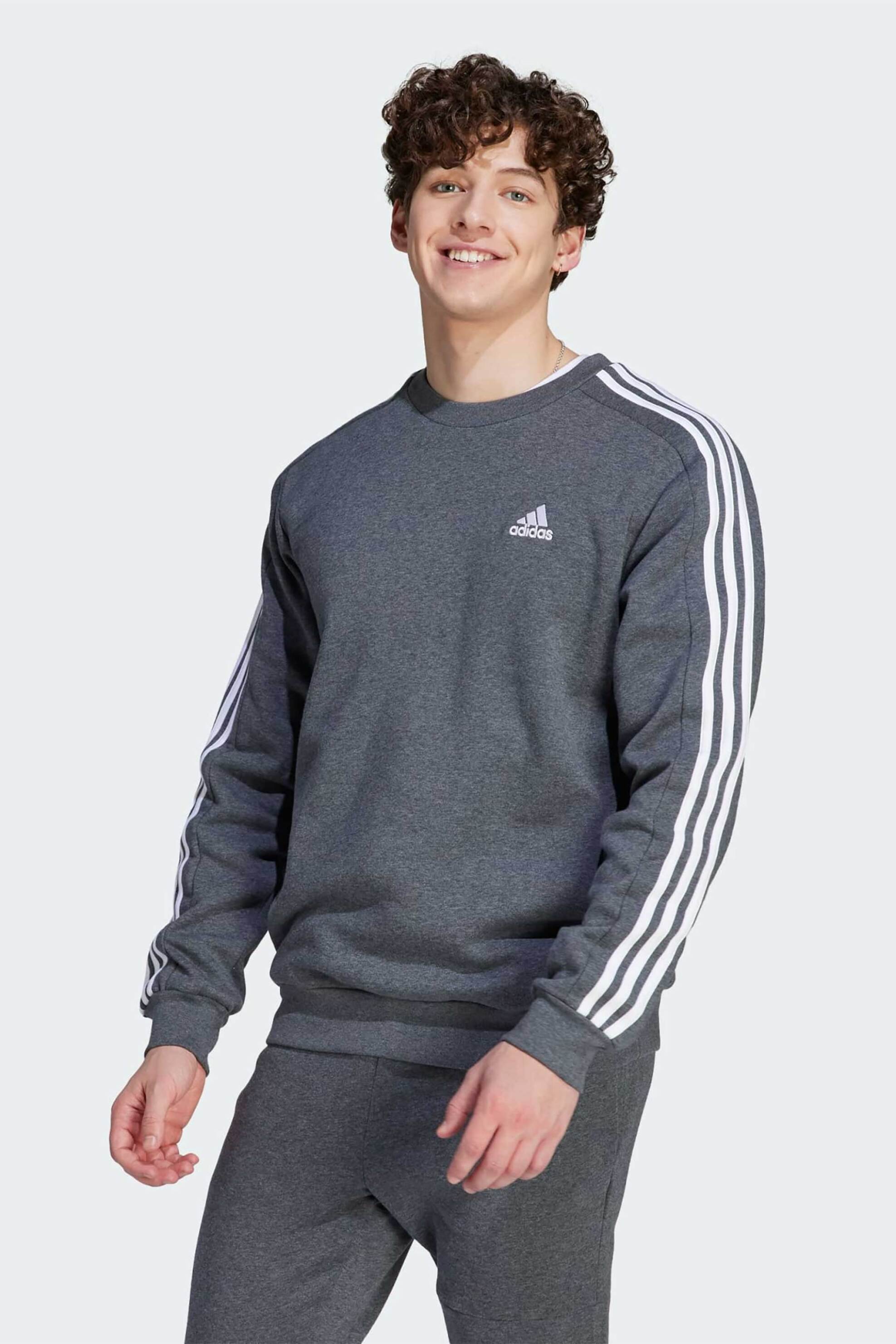 ADIDAS Adidas ανδρική μπλούζα φούτερ με contrast ρίγες - IJ6471 Γκρι