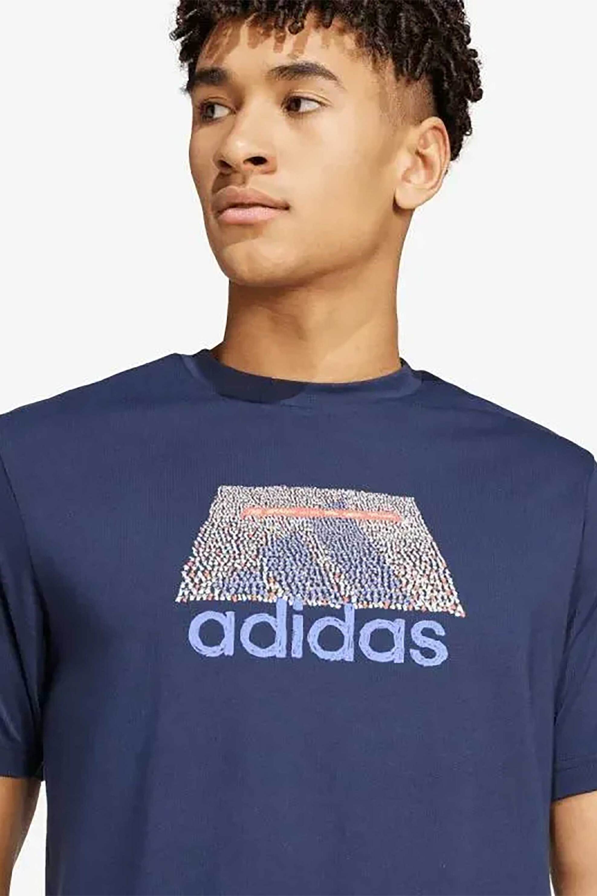 Adidas ανδρικό T-shirt με ανάγλυφο λογότυπο Regular Fit - IY0732 Σκούρο Μπλε φωτογραφία