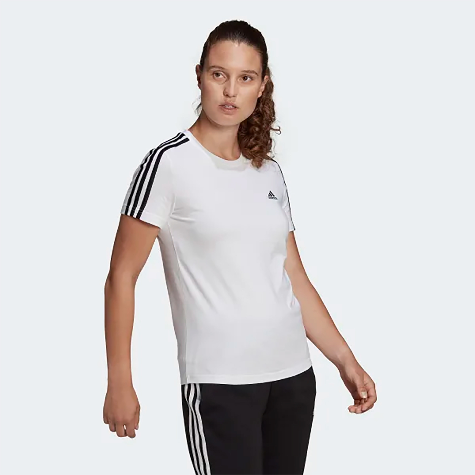 Adidas γυναικείο T-shirt με κεντημένο λογότυπο "Εssentials 3 Stripes" - GL0783 Λευκό φωτογραφία