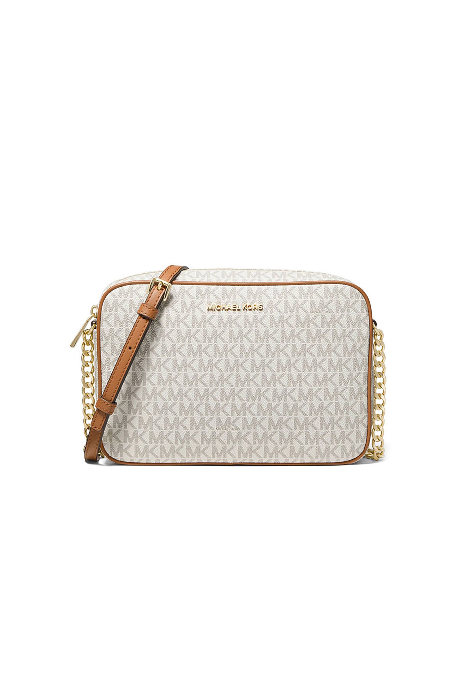  Michael Kors γυναικεία δερμάτινη τσάντα crossbody με μεταλλικό λογότυπο 