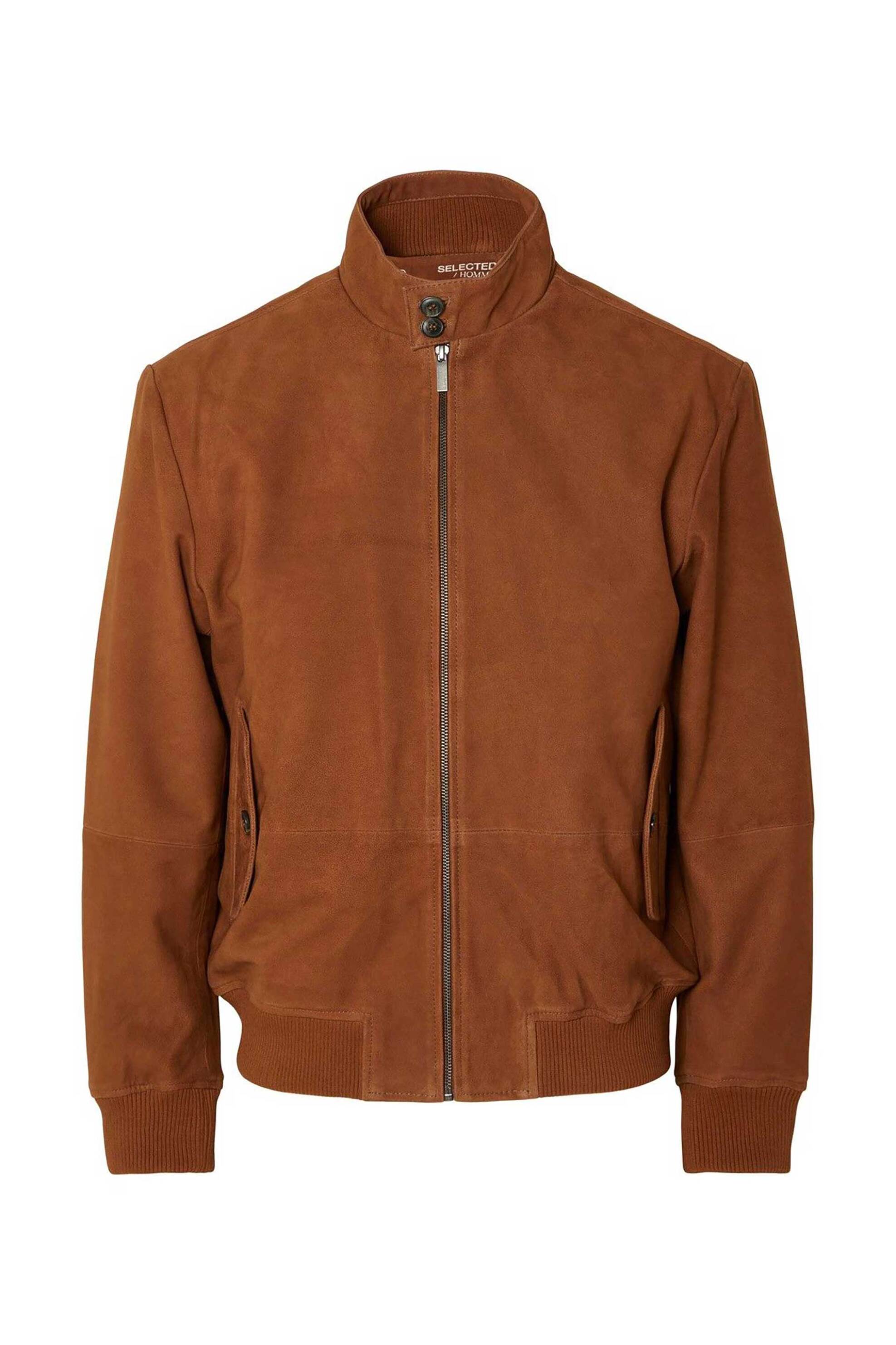 SELECTED Selected ανδρικό suede jacket μονόχρωμο με ψηλό λαιμό - 16089994 Καφέ