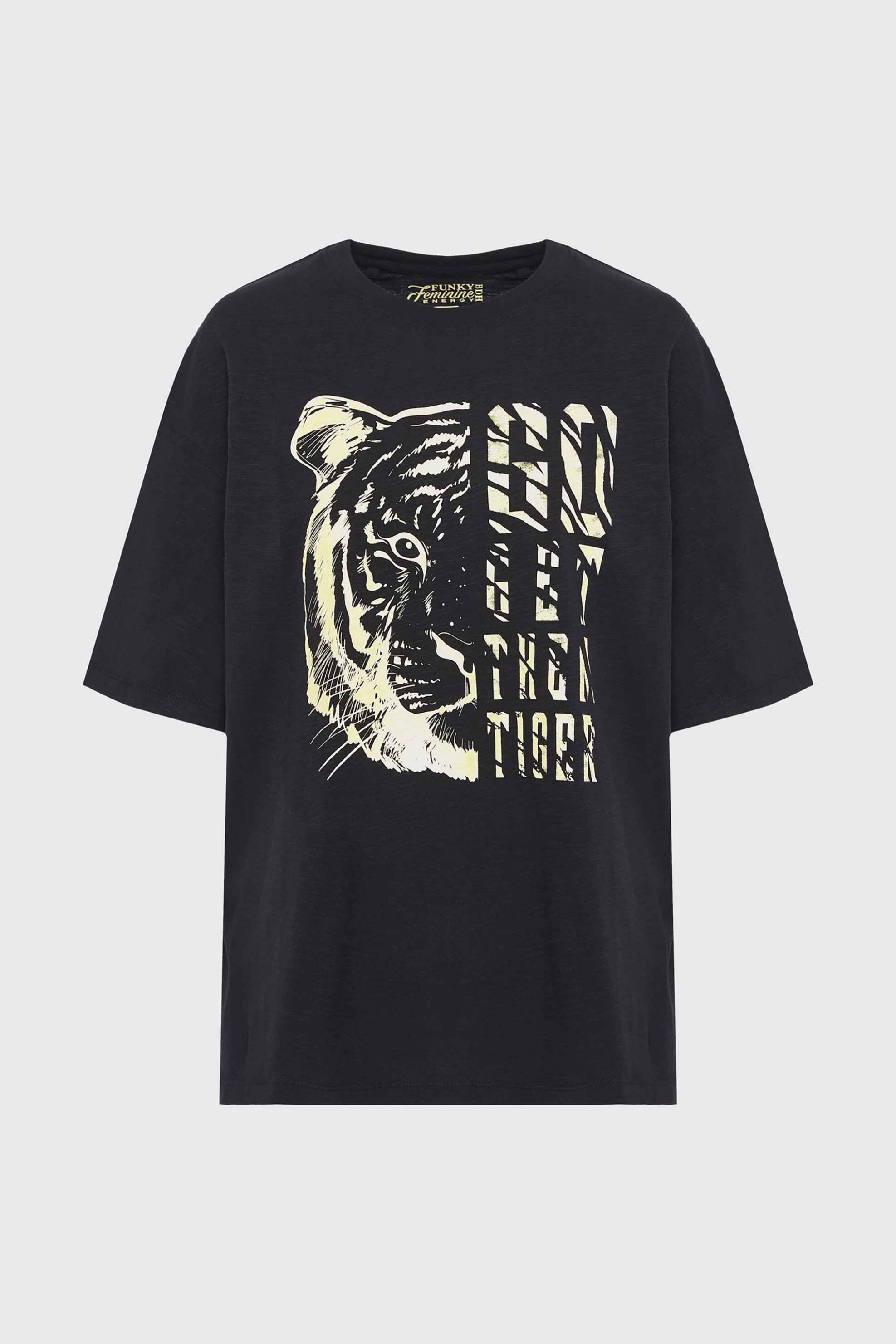  Funky Buddha γυναικείο T-shirt με print και lettering Loose Fit - FBL010-109-04 Μαύρο 2025