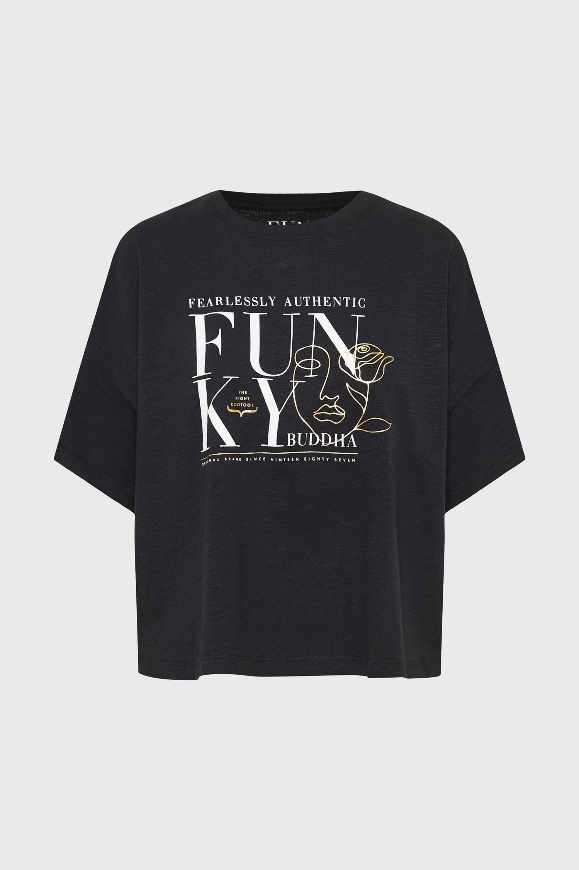  Funky Buddha γυναικείο T-shirt με graphic frame τύπωμα Loose Fit - FBL010-111-04 Μαύρο 2025