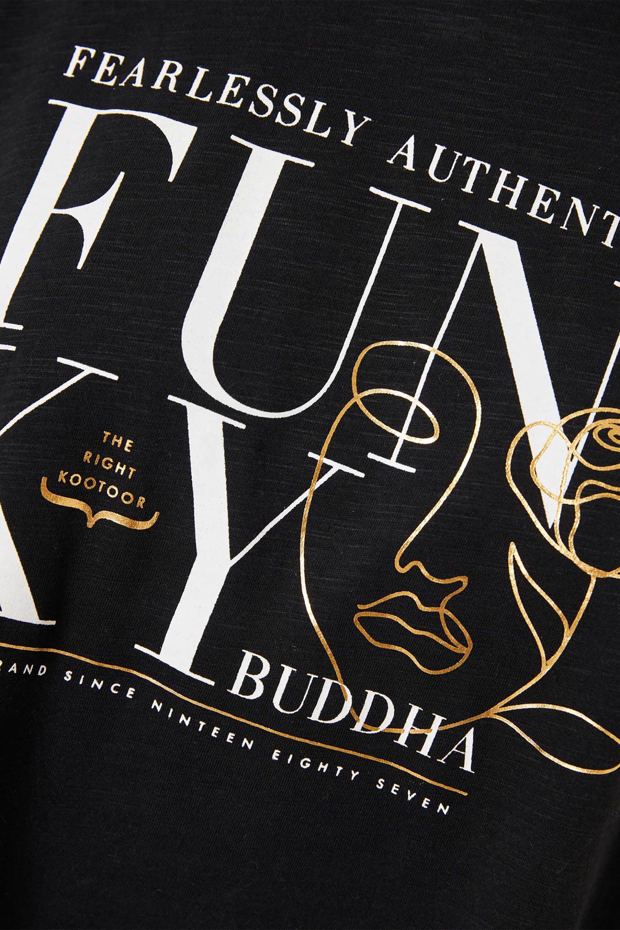 Funky Buddha γυναικείο T-shirt με graphic frame τύπωμα Loose Fit - FBL010-111-04 Μαύρο φωτογραφία