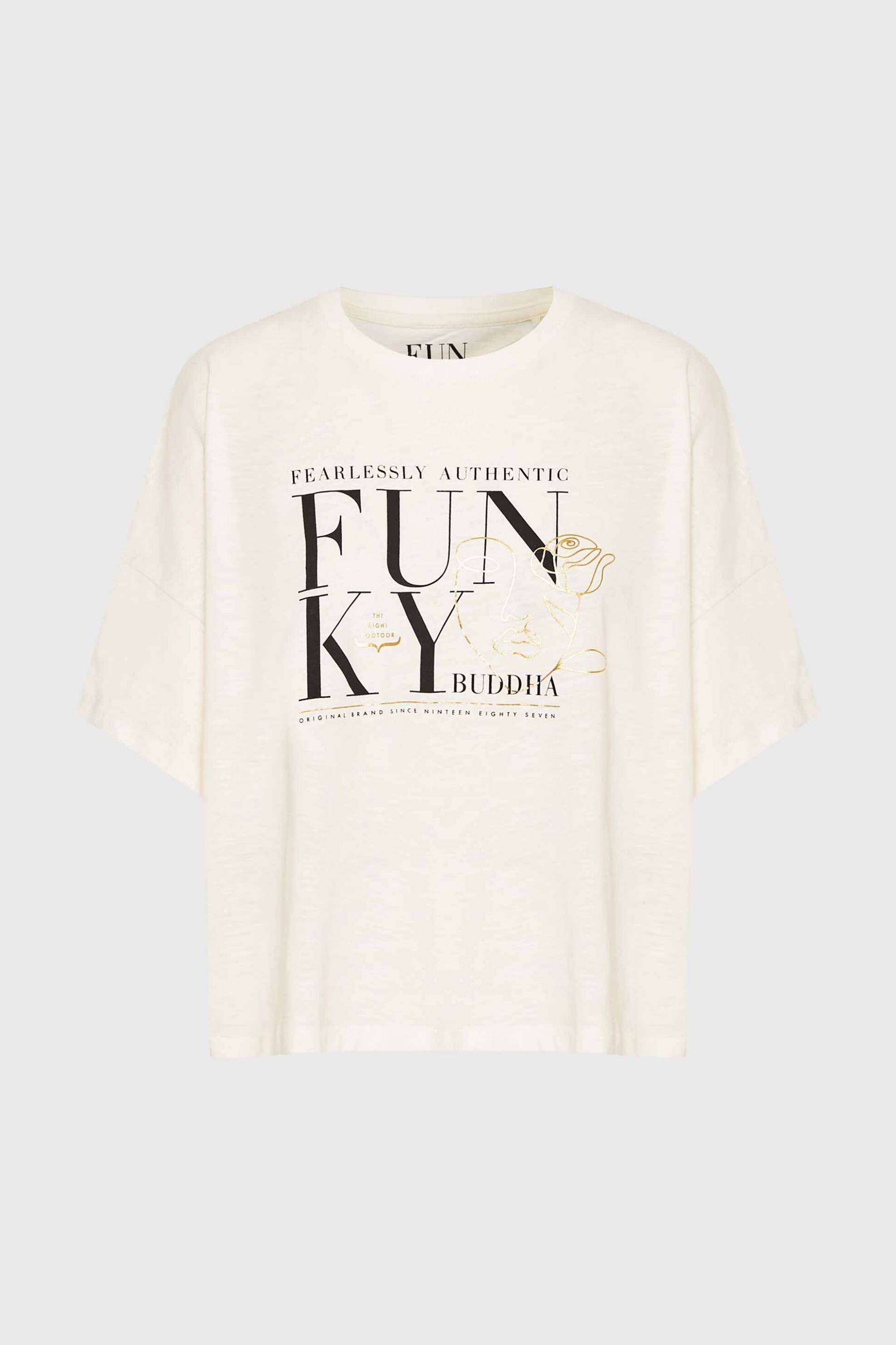  Funky Buddha γυναικείο T-shirt με graphic frame τύπωμα Loose Fit - FBL010-111-04 Λευκό 2025