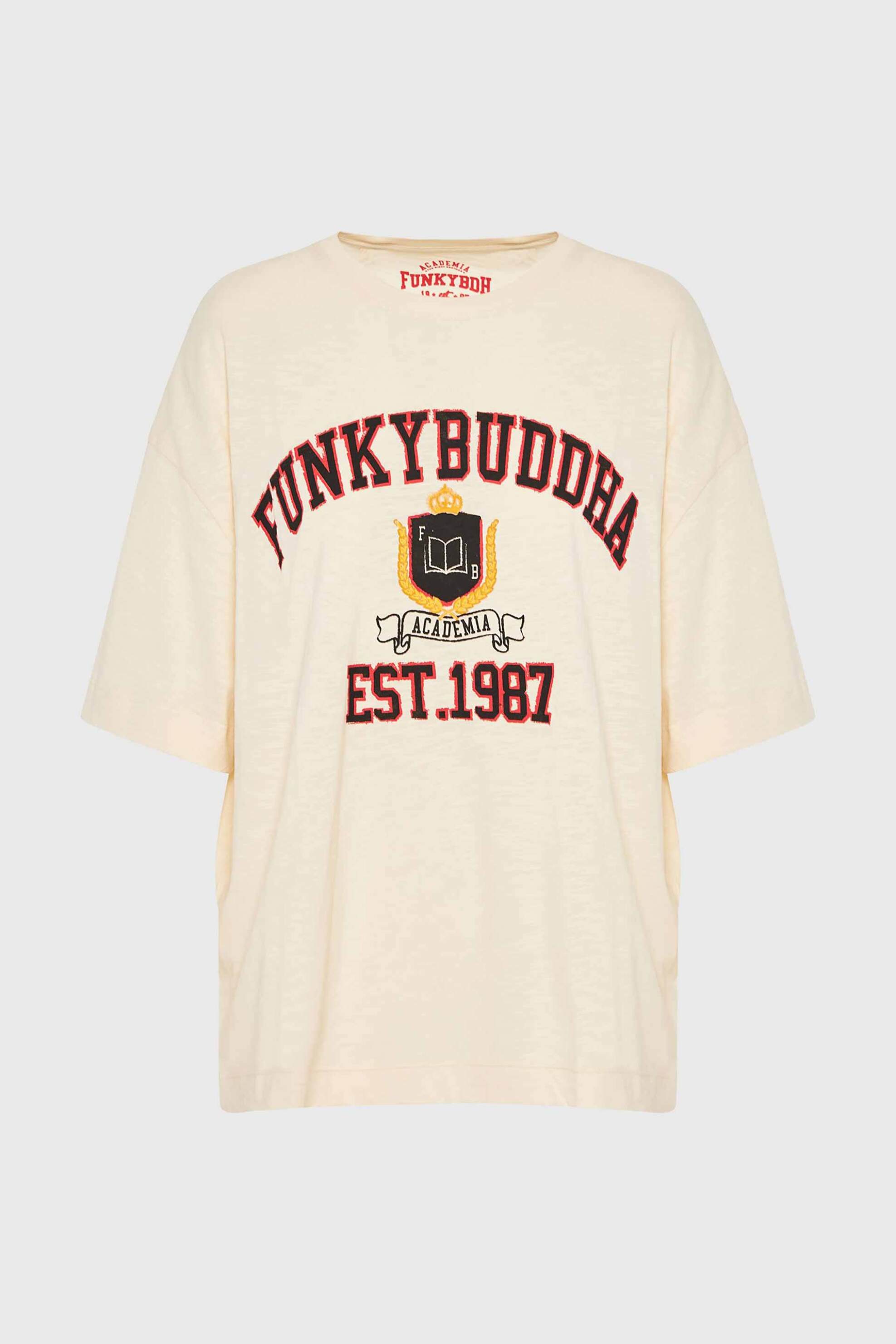  Funky Buddha γυναικείο T-shirt με σταμπωτό λογότυπο Loose Fit - FBL010-113-04 Εκρού 2025