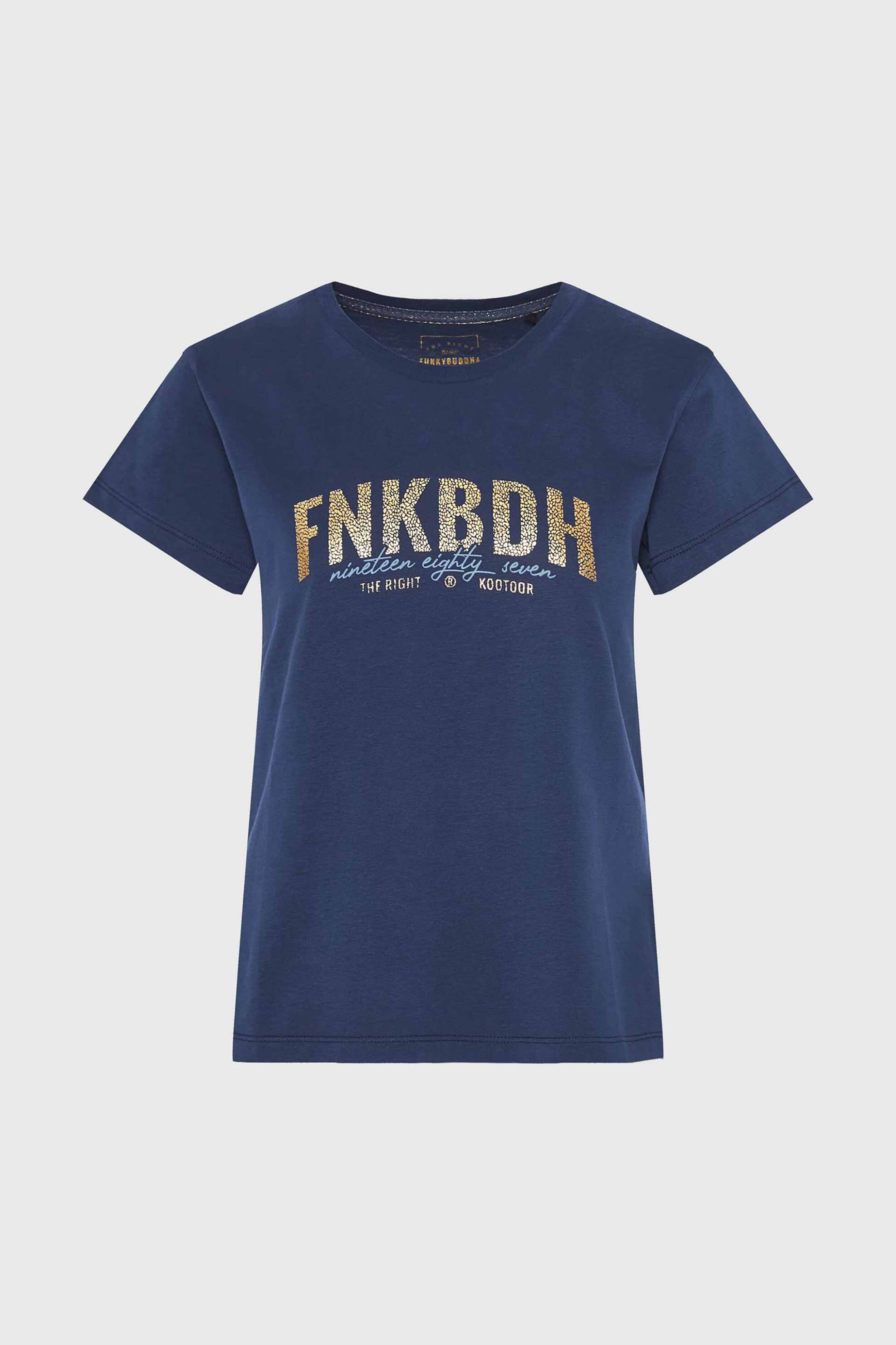  Funky Buddha γυναικείο T-shirt με logo print Regular Fit - FBL010-115-04 Μπλε 2025