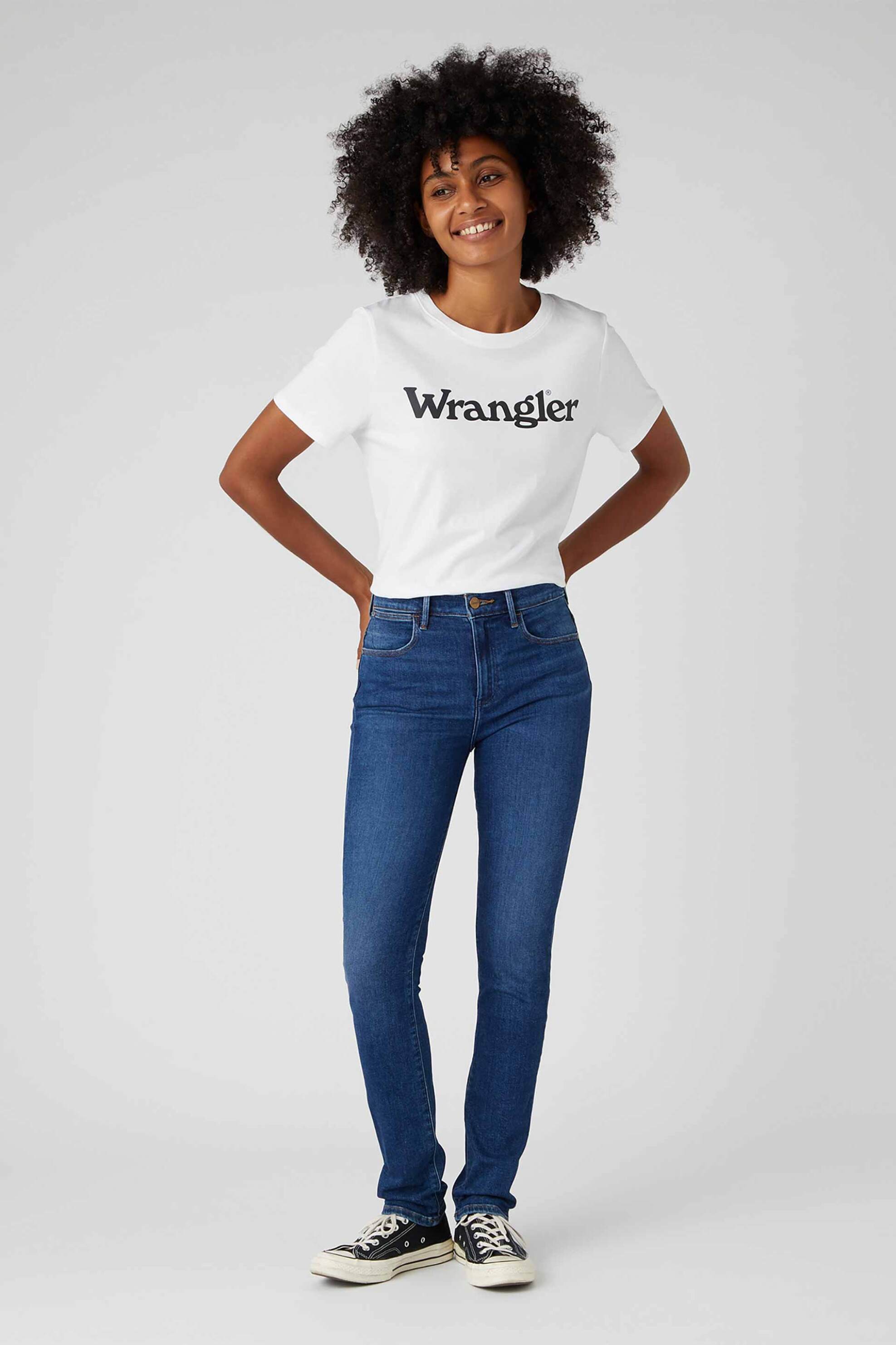 Wrangler Wrangler γυναικείο denim με logo patch Slim Fit - W26LZM23Z-** Denim Blue 2025