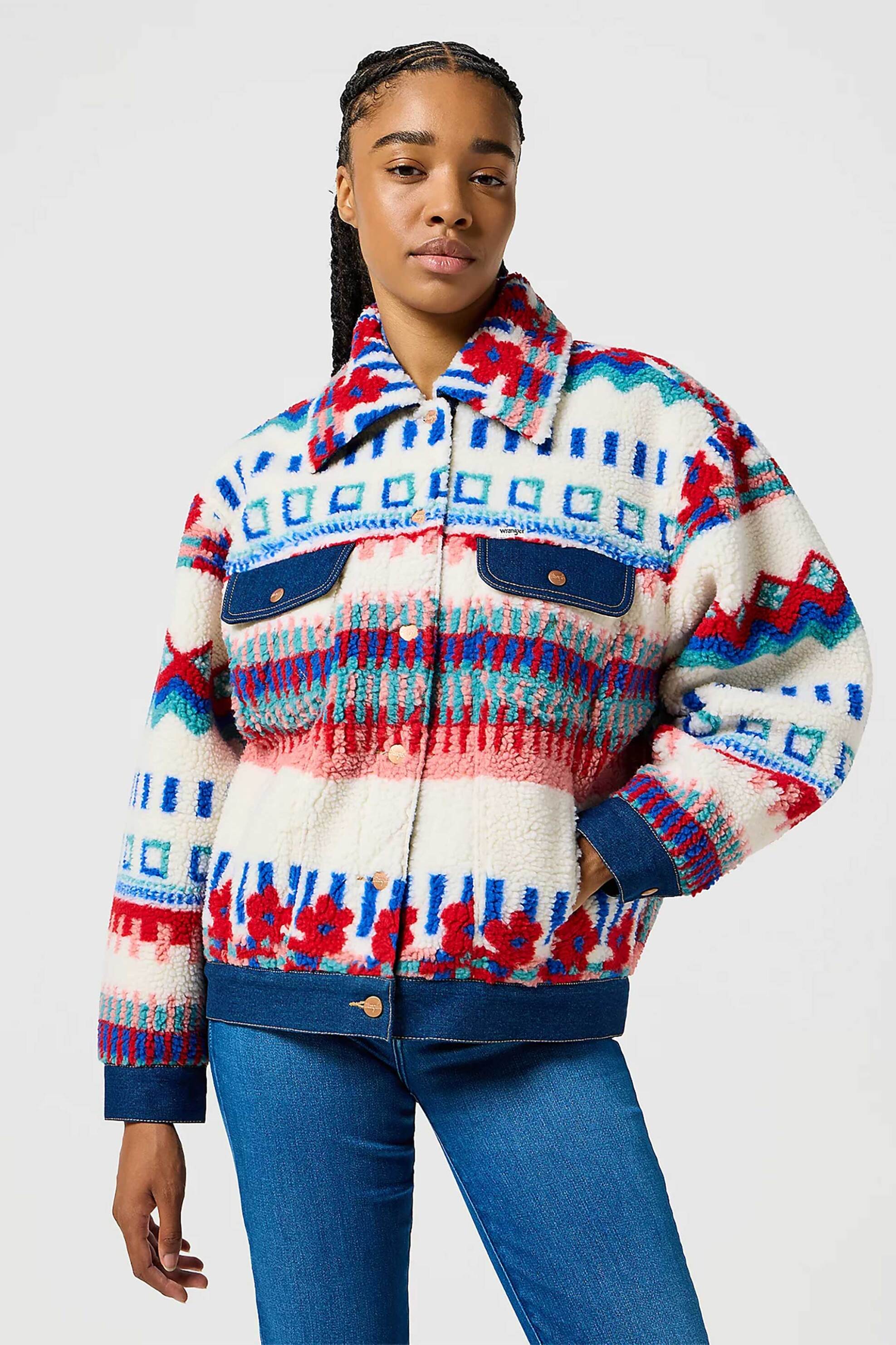 Wrangler Wrangler® γυναικείο μπουκλέ jacket με colourful pattern Oversized Fit - 112356491 Υπόλευκο 2025