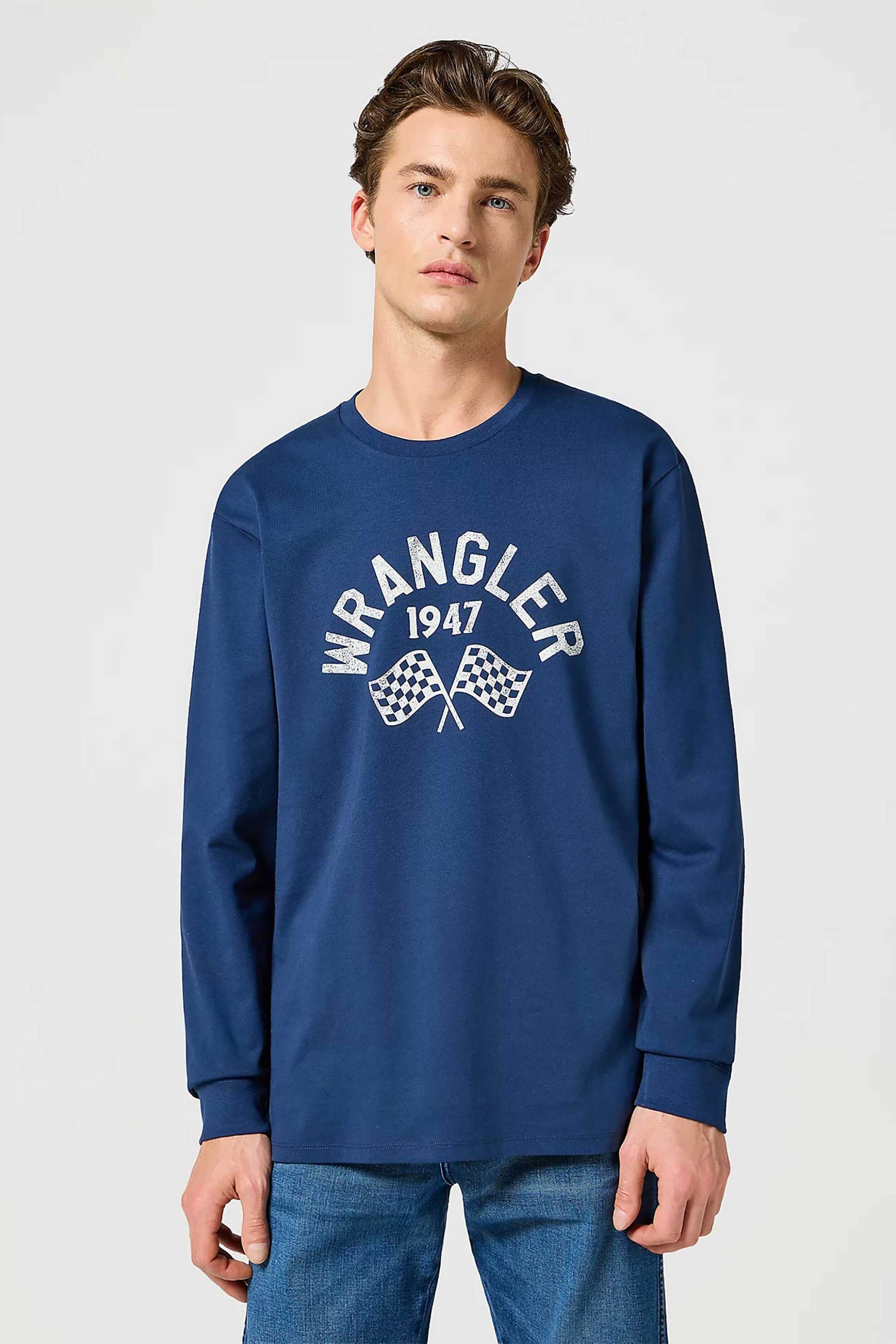 WRANGLER Wrangler® ανδρική μακρυμάνικη μπλούζα με graphic logo print Regular Fit - 112357447 Μπλε Σκούρο