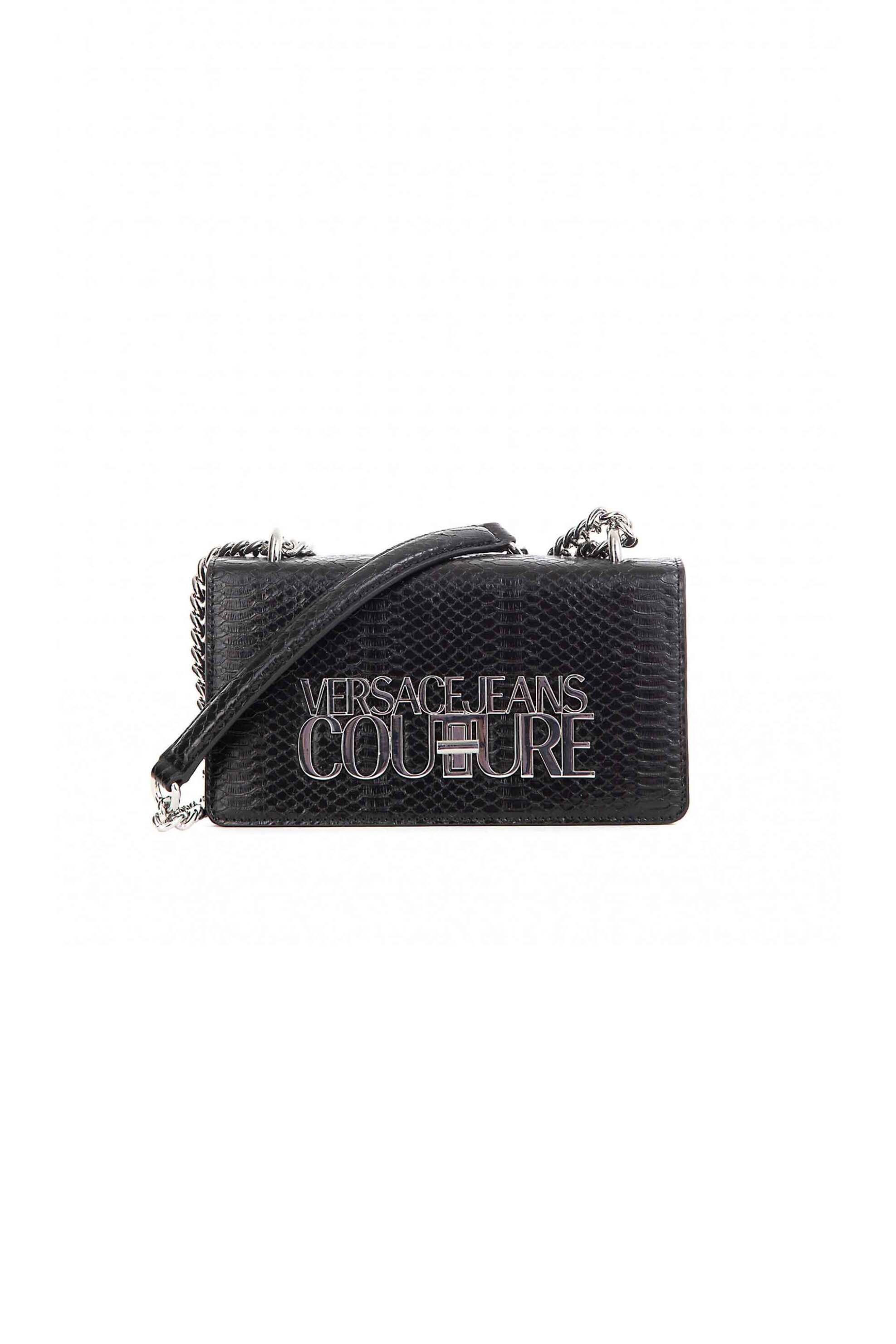  Versace Jeans Couture γυναικεία τσάντα mini crossbody με all-over croco print και μεταλλικό μεγάλο λογότυπο 