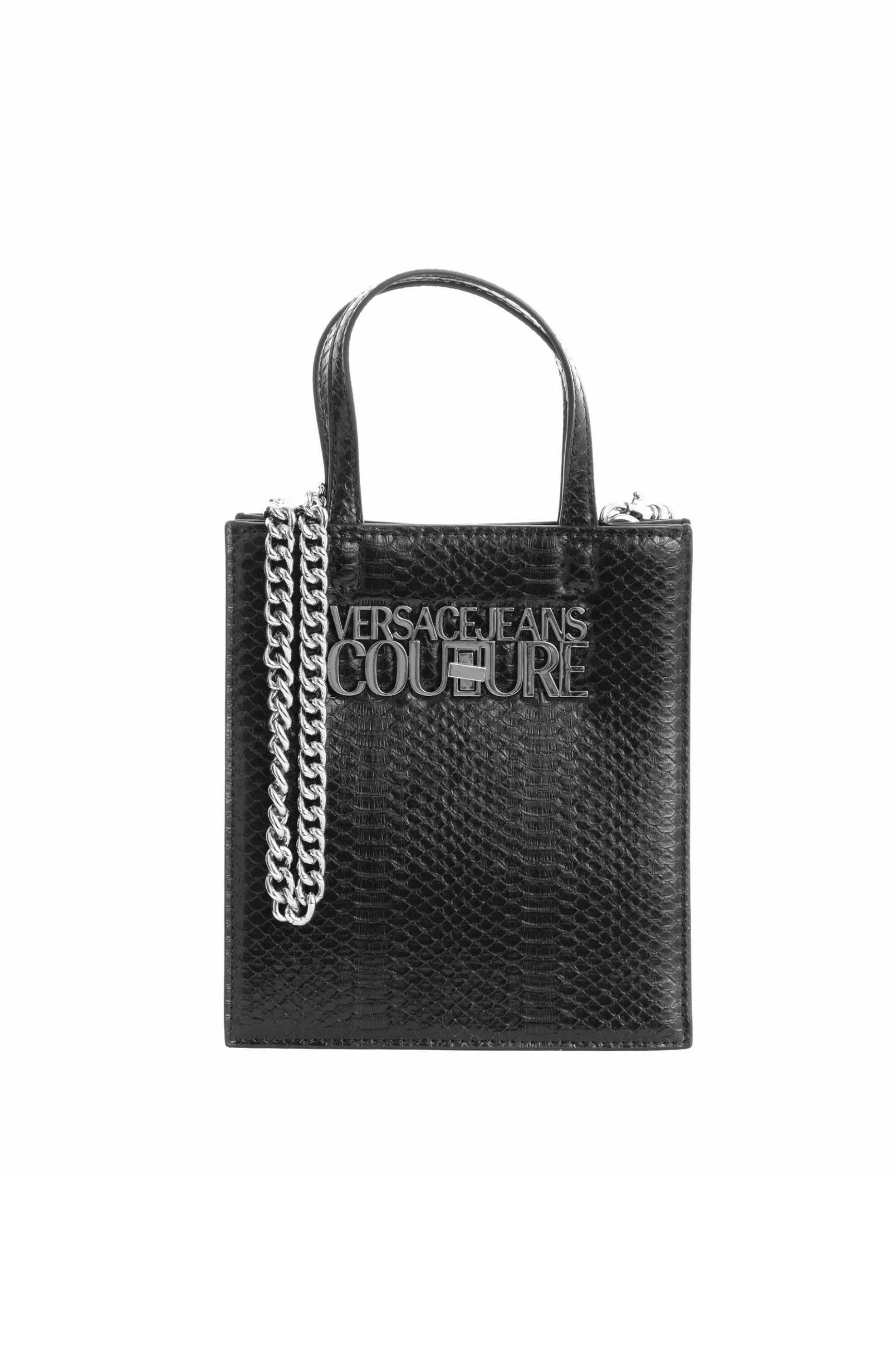 Versace Jeans Couture γυναικεία τσάντα mini crossbody με all-over croco print και μεταλλικό μεγάλο λογότυπο "Logo Lock" - 75VA4BL7ZS816 Μαύρο φωτογραφία