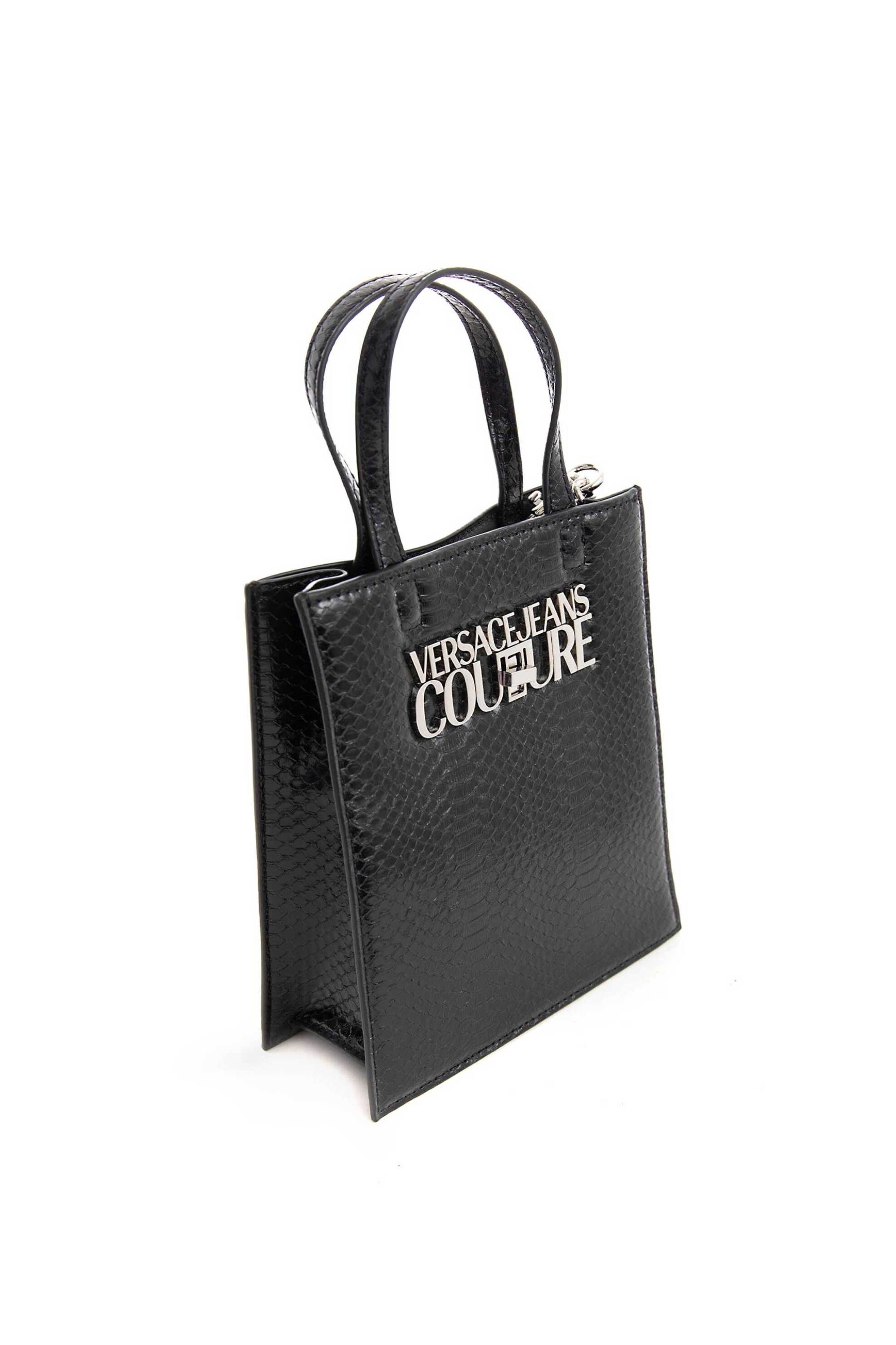 Versace Jeans Couture γυναικεία τσάντα mini crossbody με all-over croco print και μεταλλικό μεγάλο λογότυπο "Logo Lock" - 75VA4BL7ZS816 Μαύρο φωτογραφία