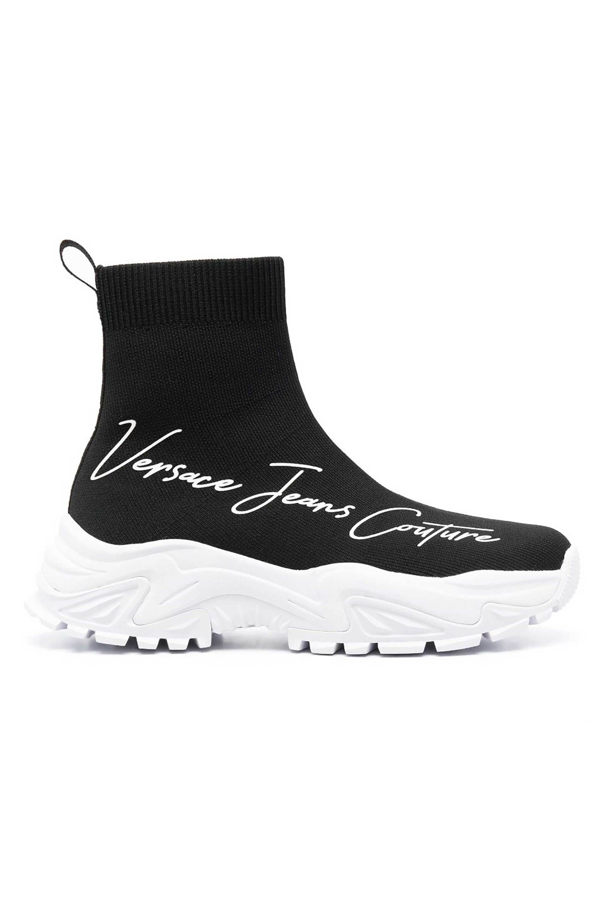  Versace Jeans Couture γυναικεία high-top sneakers μονόχρωμα με contrast λογότυπο 