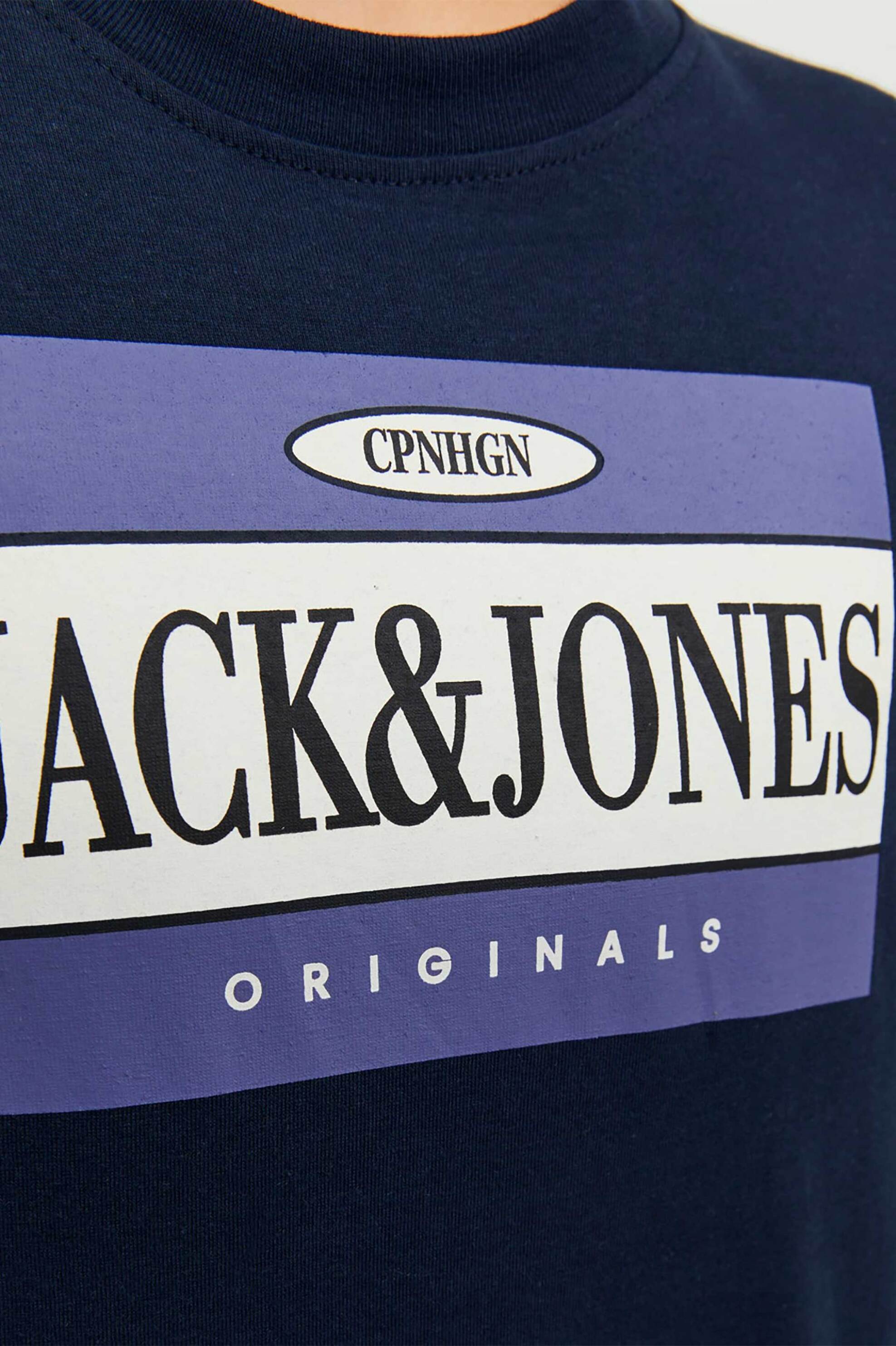 JACK & JONES παιδική βαμβακερή μπλούζα μονόχρωμη με τύπωμα μπροστά - 12242855 Σκούρο Μπλε φωτογραφία