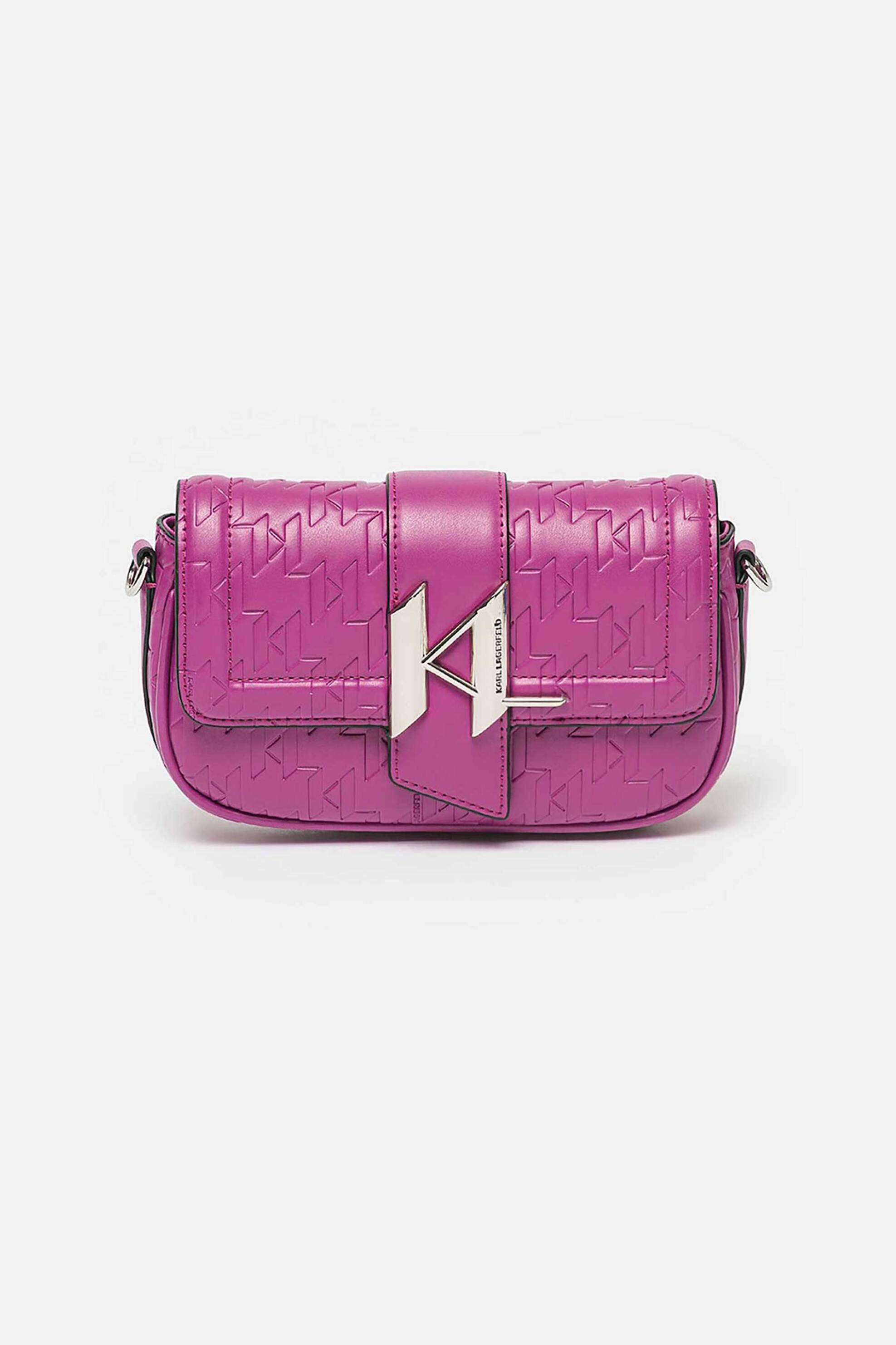  Karl Lagerfeld γυναικεία τσάντα crossbody μονόχρωμη με all-over ανάγλυφο μονόγραμμα 