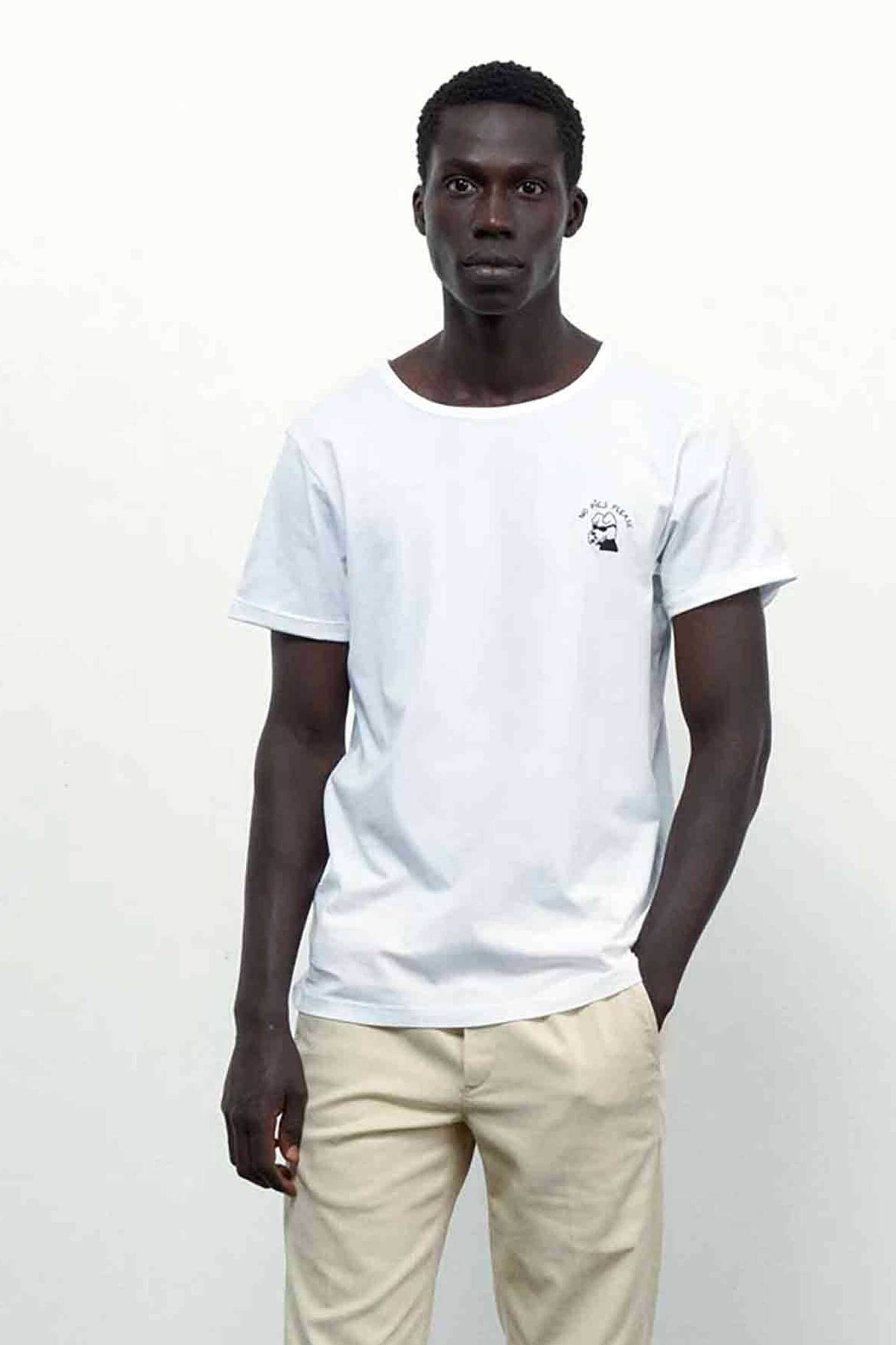 MAISON LABICHE Maison Labiche ανδρικό βαμβακερό T-shirt μονόχρωμο με κεντημένο σχέδιο "No Pics Dog Poitou" - RMPOITOUNOPIC Λευκό