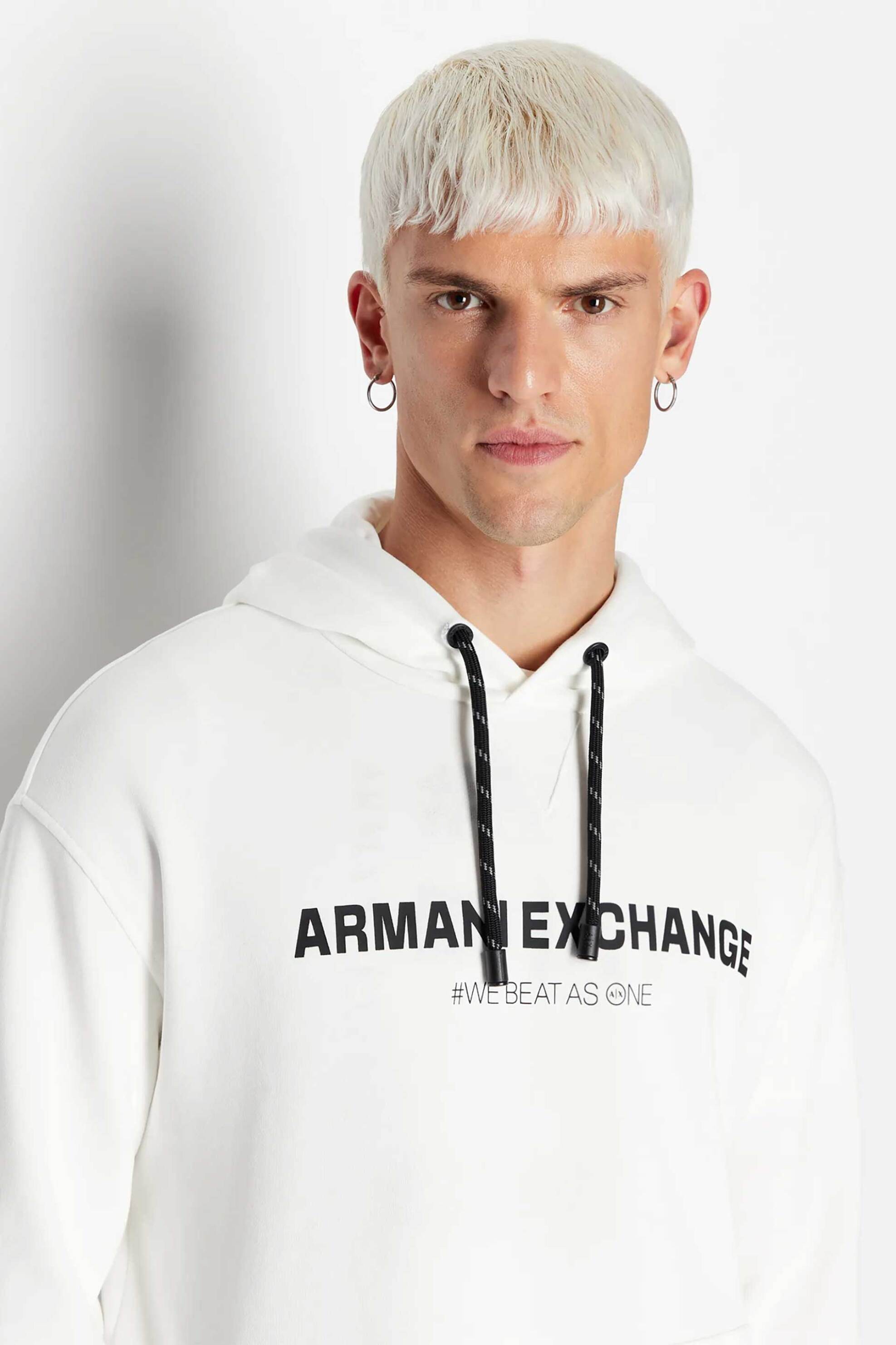 Armani Exchange ανδρική μπλούζα φούτερ με κουκούλα και λογότυπο - 6RZMHFZJDGZ Λευκό φωτογραφία