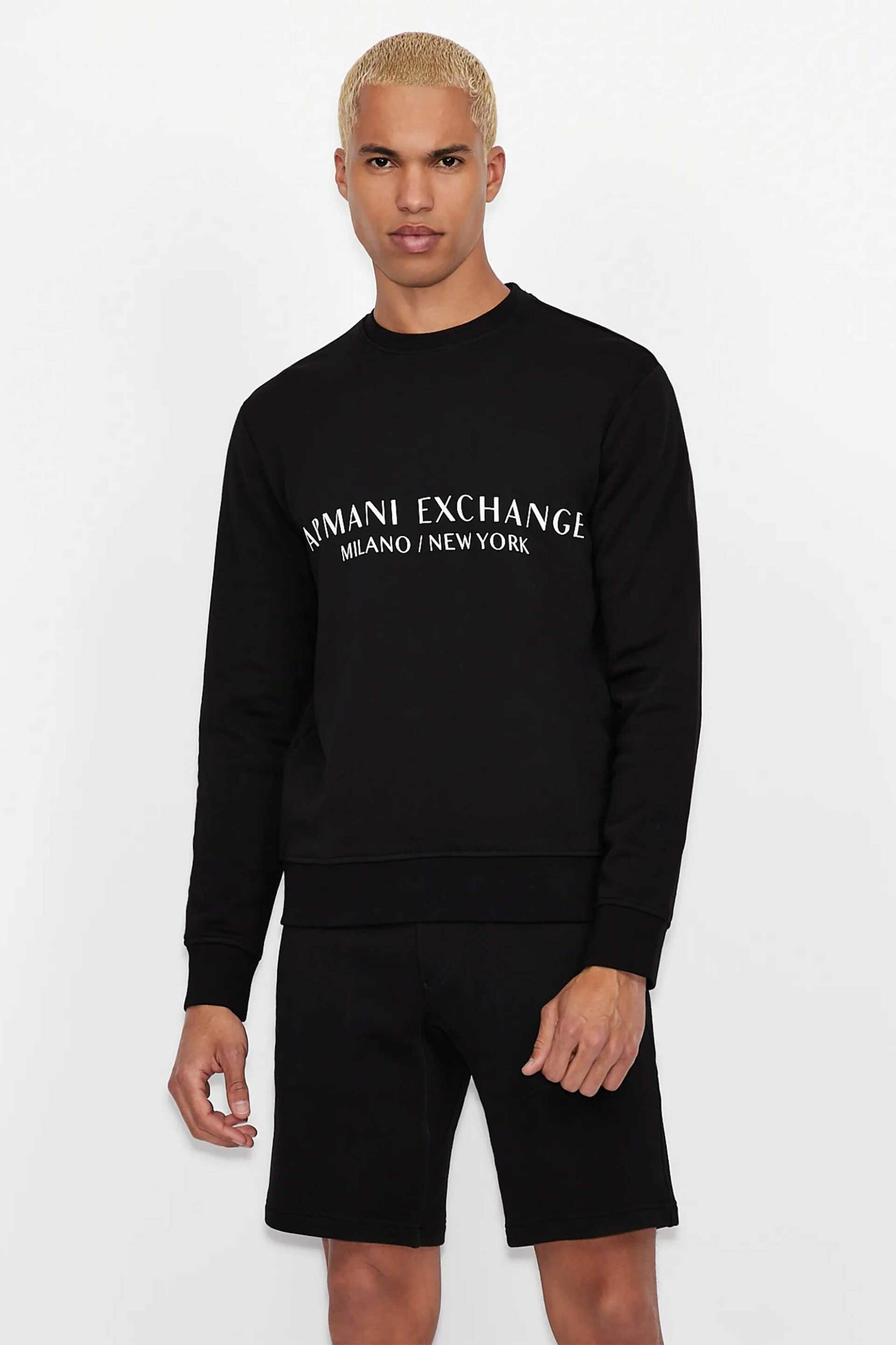 ARMANI EXCHANGE Armani Exchange ανδρική μπλούζα φούτερ μονόχρωμη με λογότυπο - 8NZM88ZJKRZ Μαύρο