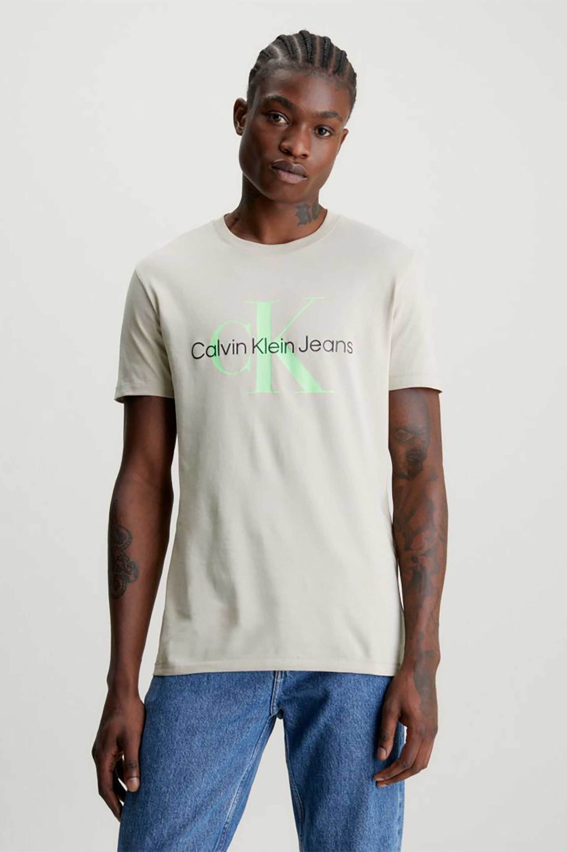 CALVIN KLEIN JEANS CK Jeans ανδρικό T-shirt με logo print Slim Fit - J30J320806 Μπεζ