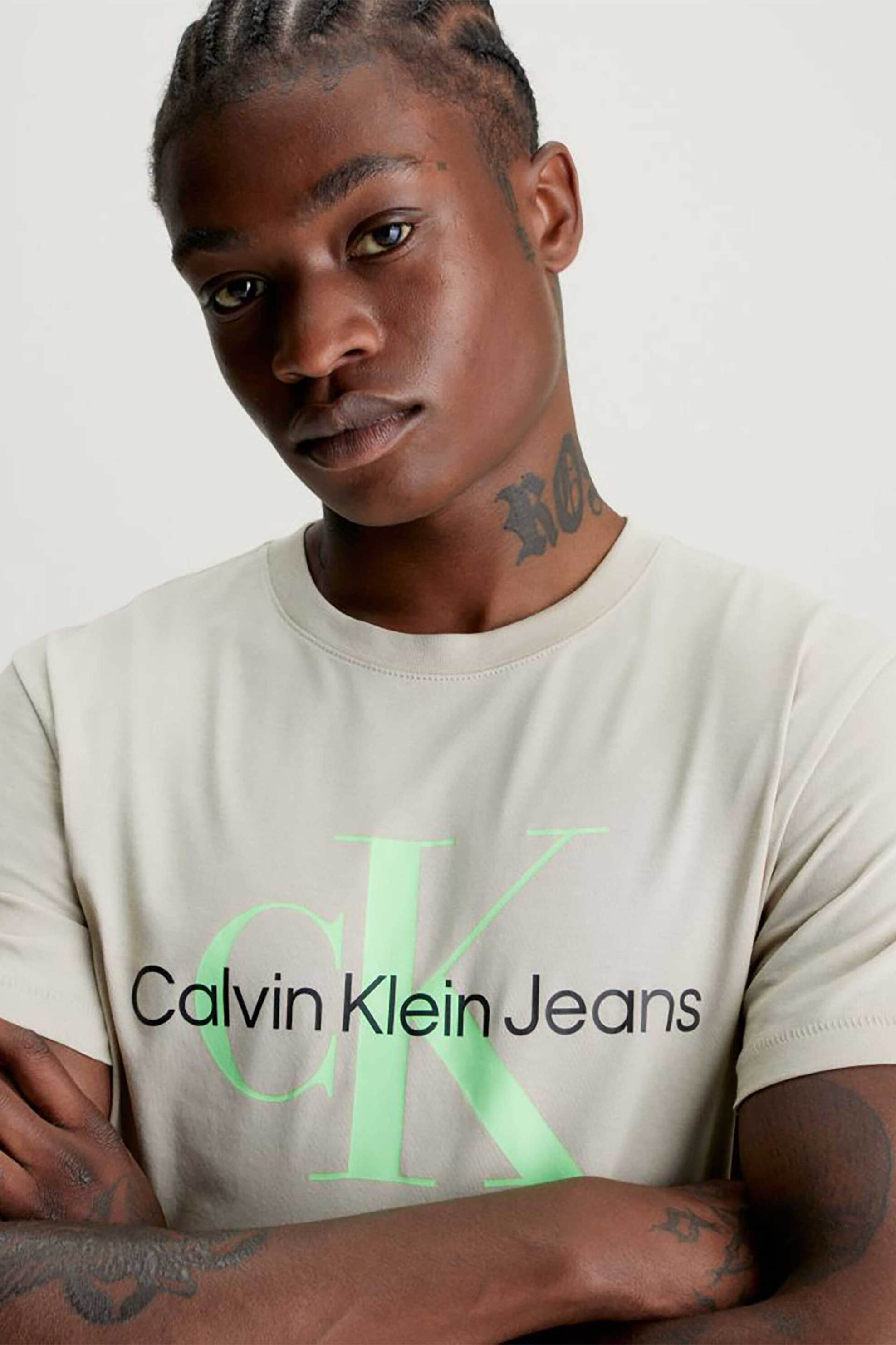 CK Jeans ανδρικό T-shirt με logo print Slim Fit - J30J320806 Μπεζ φωτογραφία