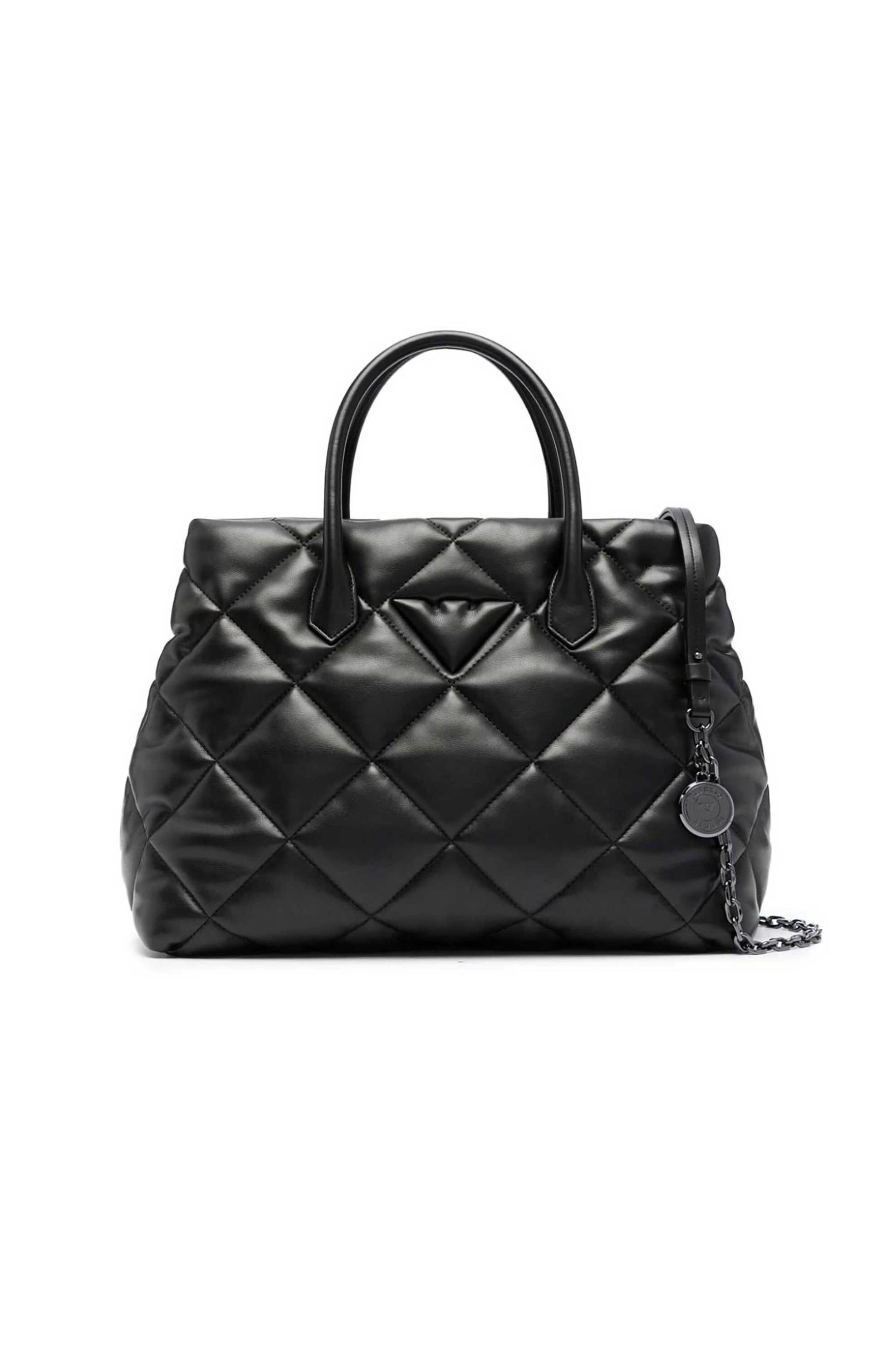  Emporio Armani γυναικεία τσάντα tote μονόχρωμη με καπιτονέ σχέδιο και ανάγλυφο έμβλημα μπροστά - Y3D268YWJ8I Μαύρο 2025