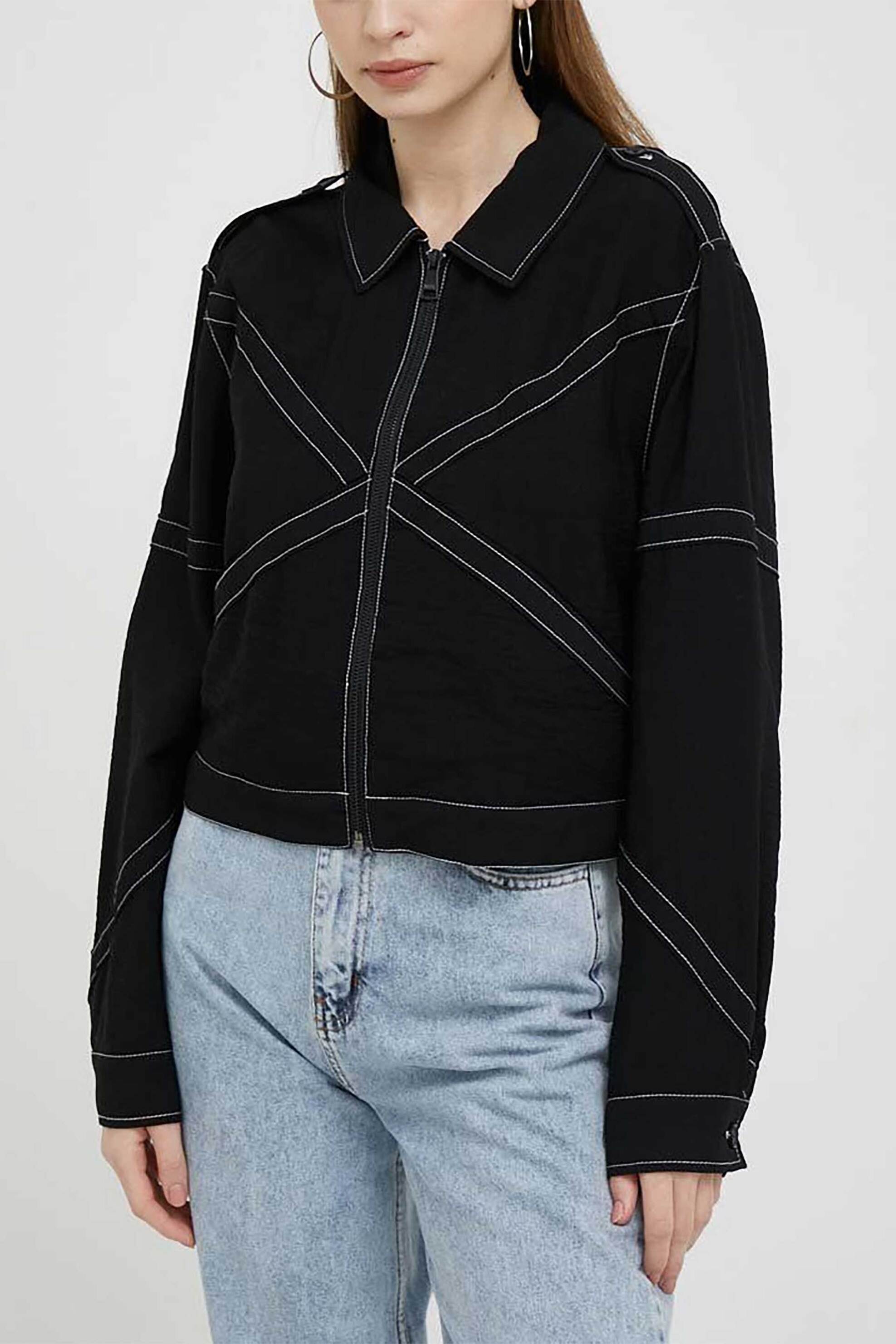  DKNY γυναικείο jacket μονόχρωμο με γεωμετρικό pattern με contrast ραφές - P3DCTS02 Μαύρο 2025